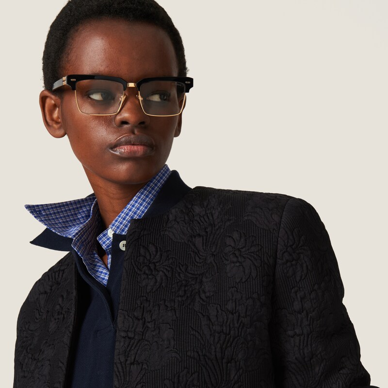 Black Singlebreasted Matelassé Effect Jacquard Jacket Miu Miu