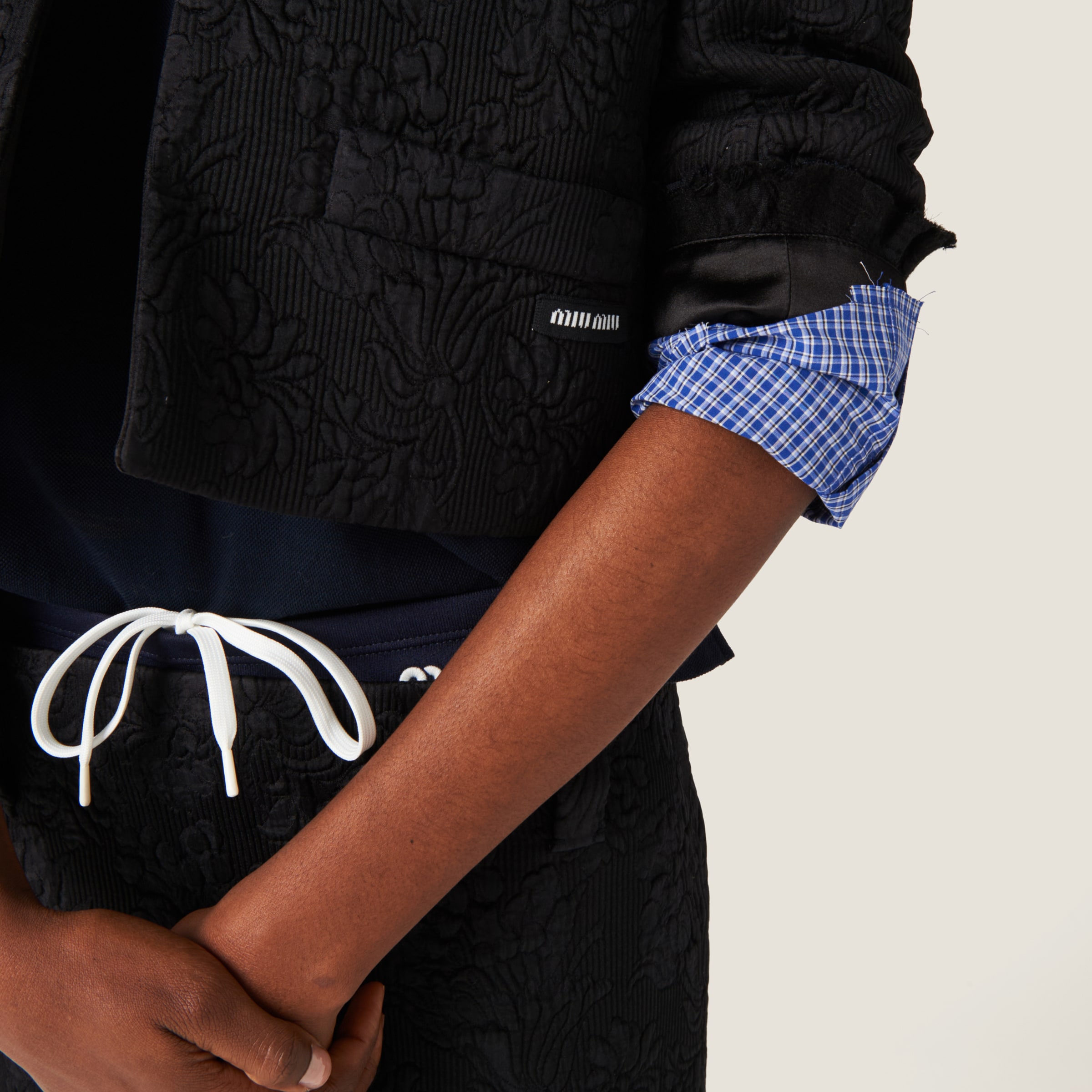 Black Single-breasted Matelassé Effect Jacquard Jacket | Miu Miu