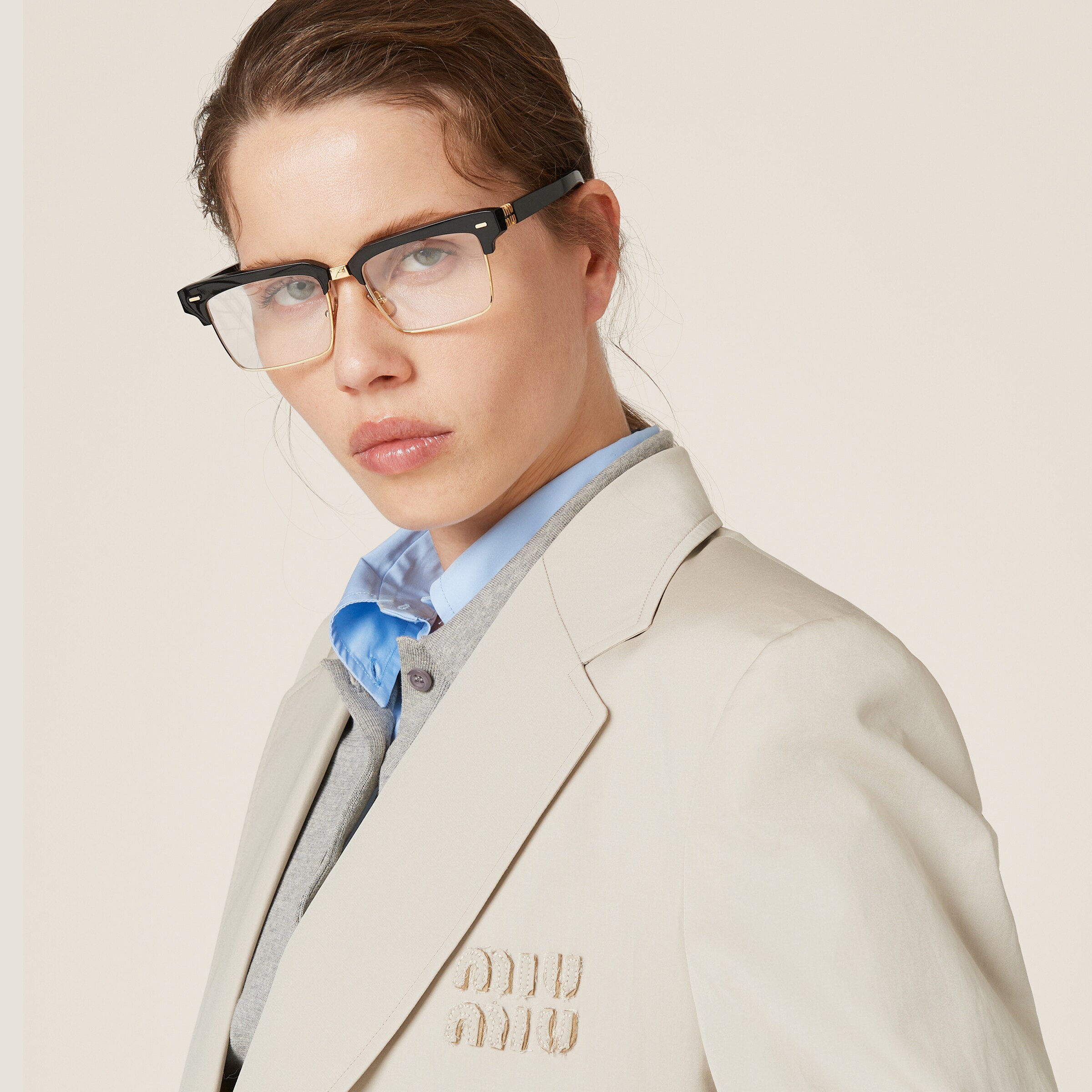 ジャケット Single-breasted poplin jacket MH1936_10RG_F0A08_S_OOO Limestone Single-breasted Poplin Jacket | Miu Miu