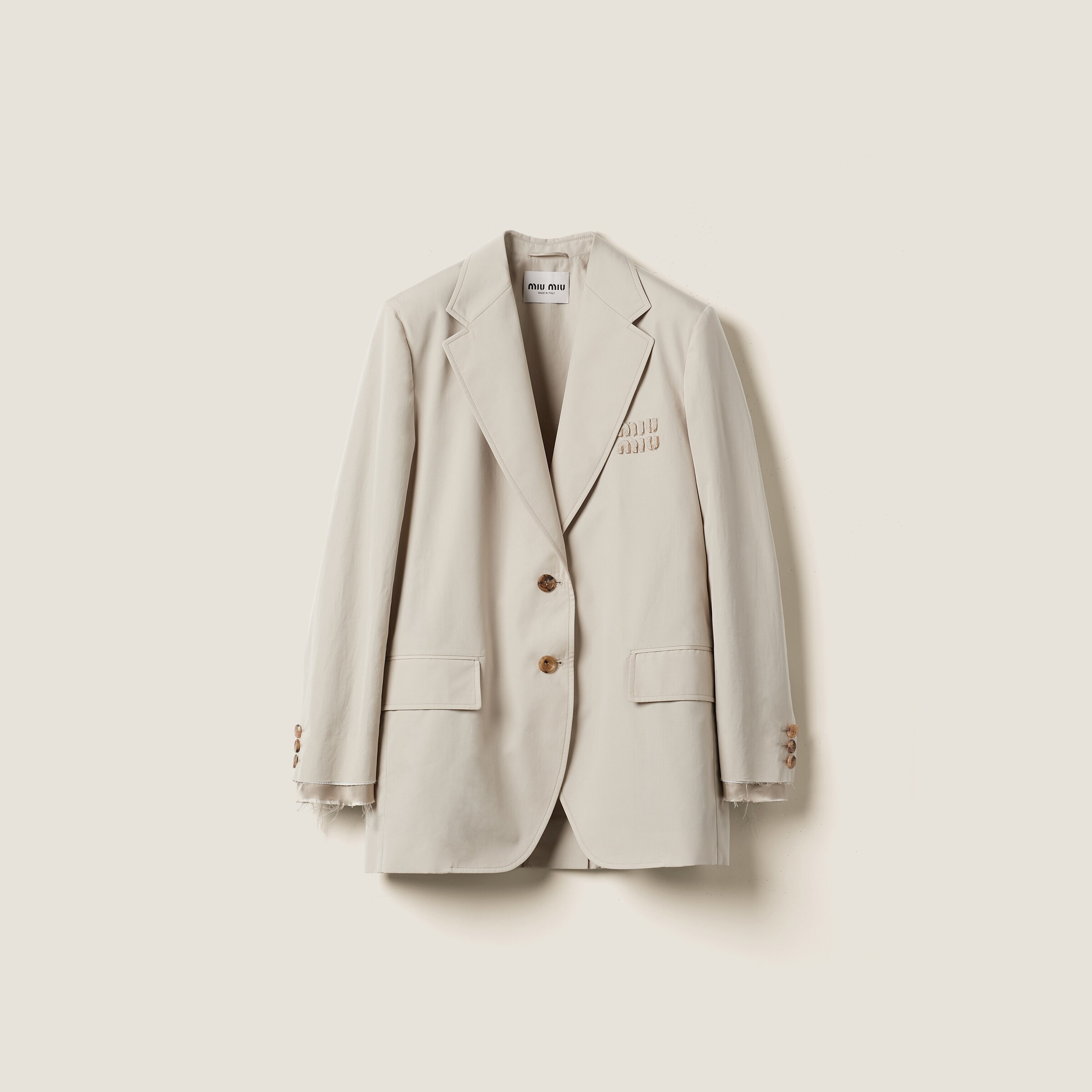 Miumiu Single-breasted Poplin Jacket In Limestone