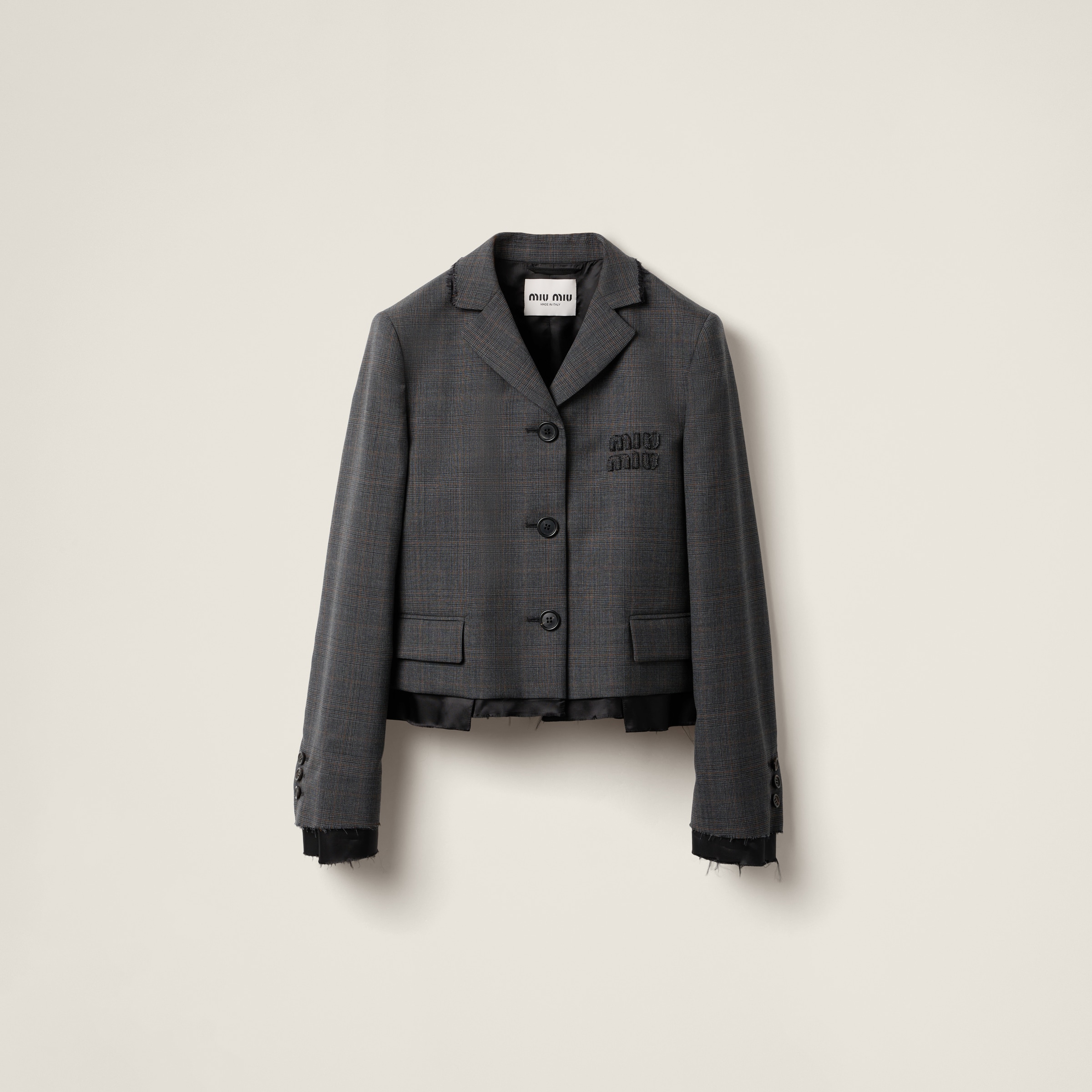Miu Miu Single-breasted Prince Of Wales Check Jacket In Slate Gray