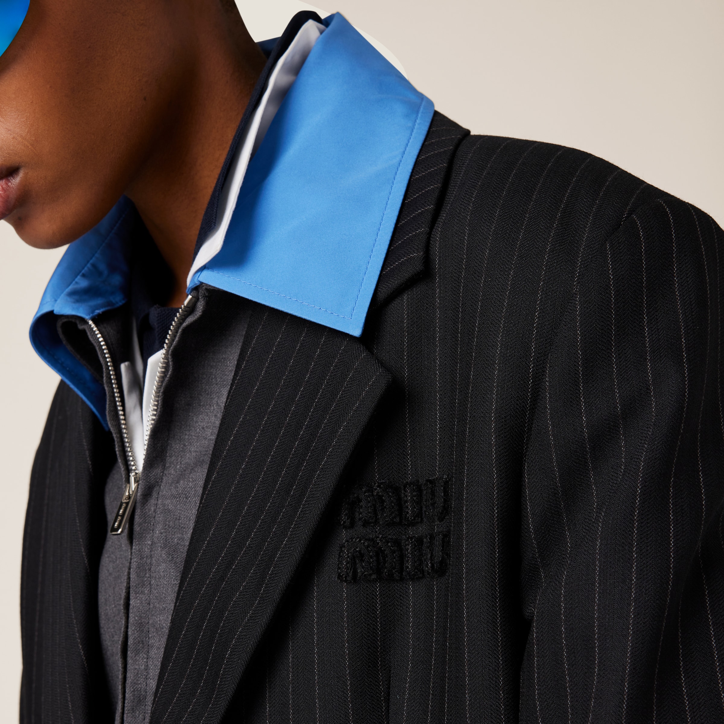Miu Miu Single-breasted Pinstripe Jacket In Black