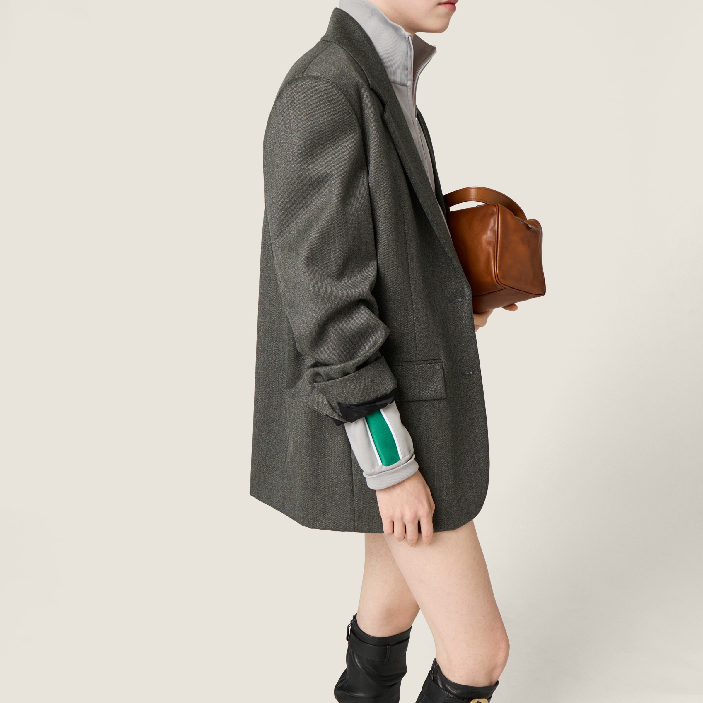 Miu Miu Cover Fabric Single-breasted Jacket In Gray