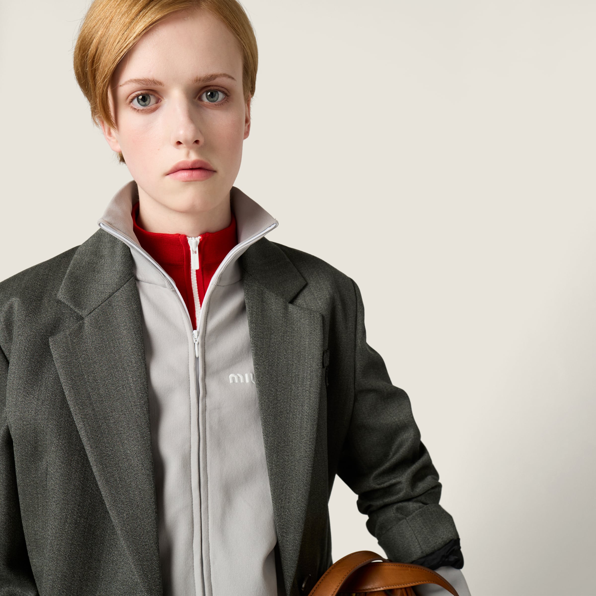 Slate Gray Cover Fabric Single-breasted Jacket | Miu Miu - United
