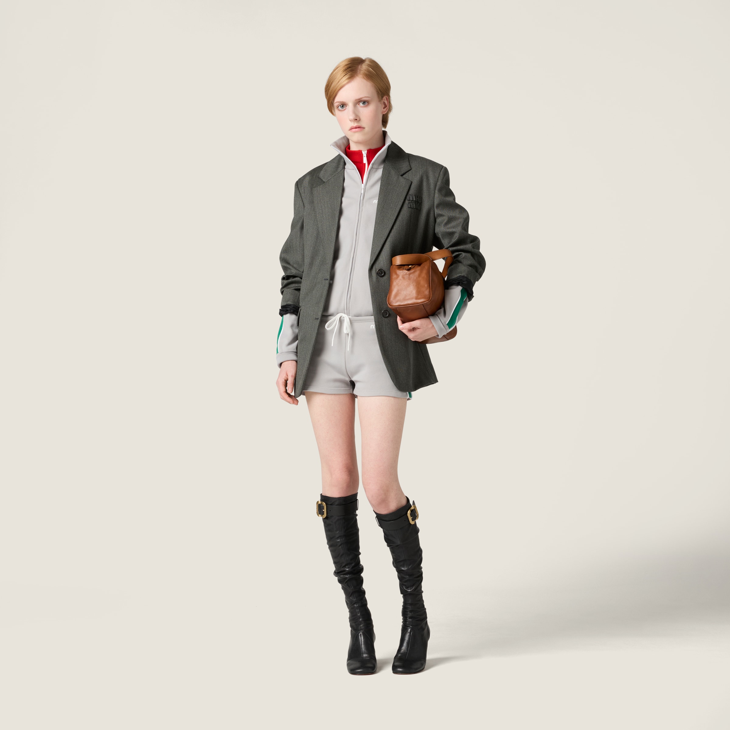 Miu Miu Cover Fabric Single-breasted Jacket In Gray