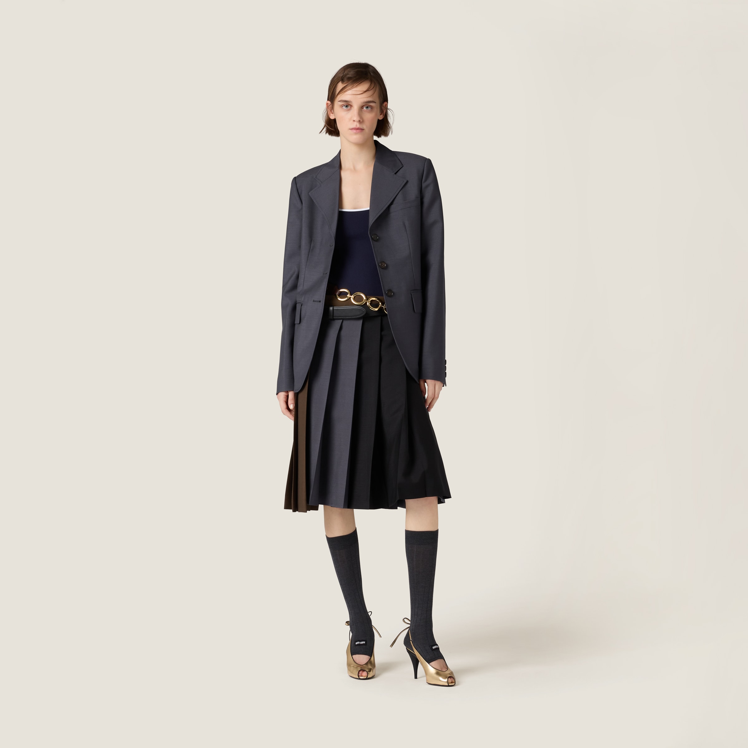Miu Miu Single-breasted Kid Mohair Jacket In Hematite