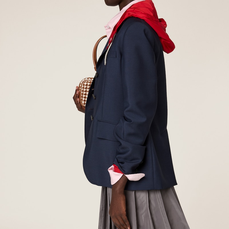 雙襟小山羊毛和科技pongé外套