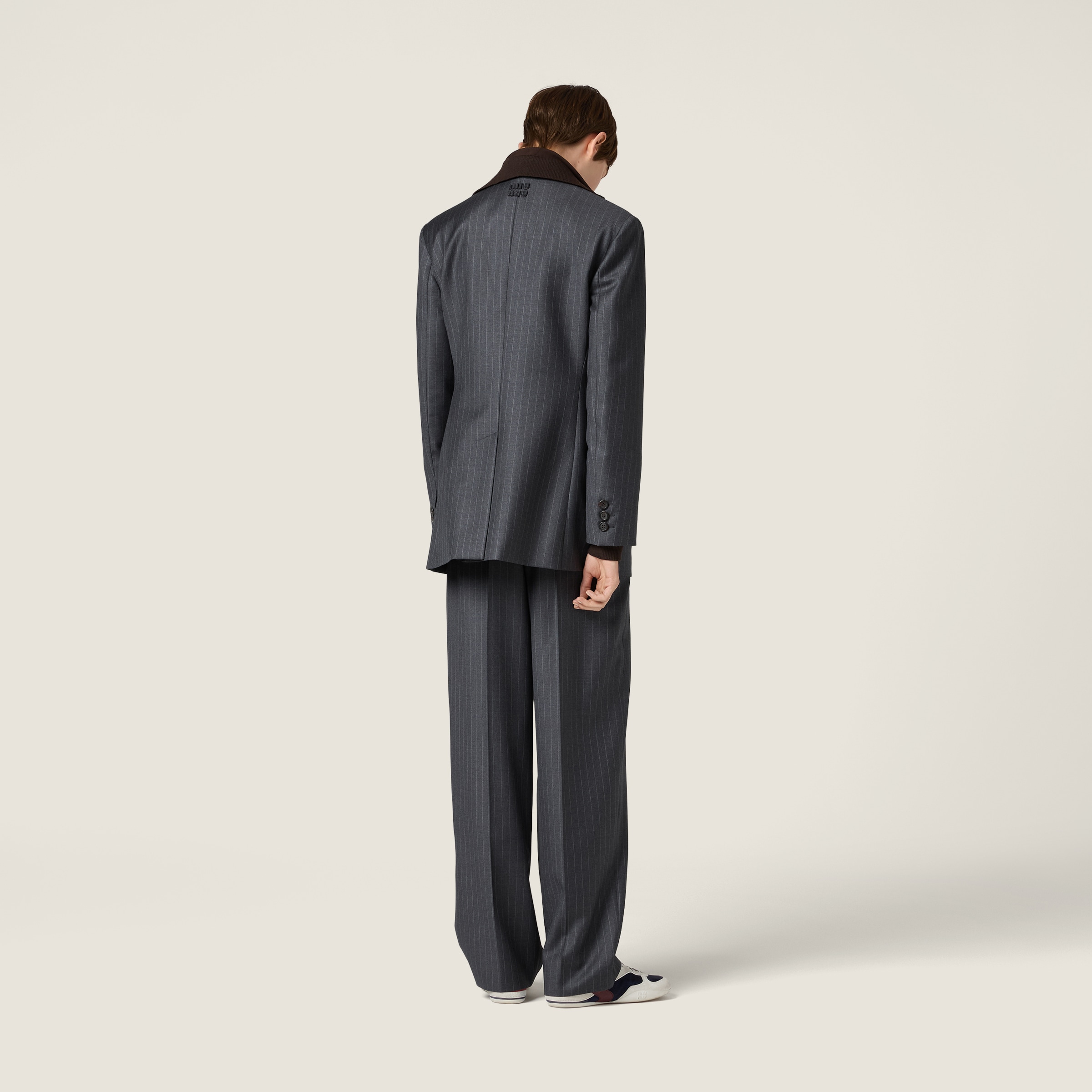 Miu Miu Pinstripe Single-breasted Blazer Jacket In Gray