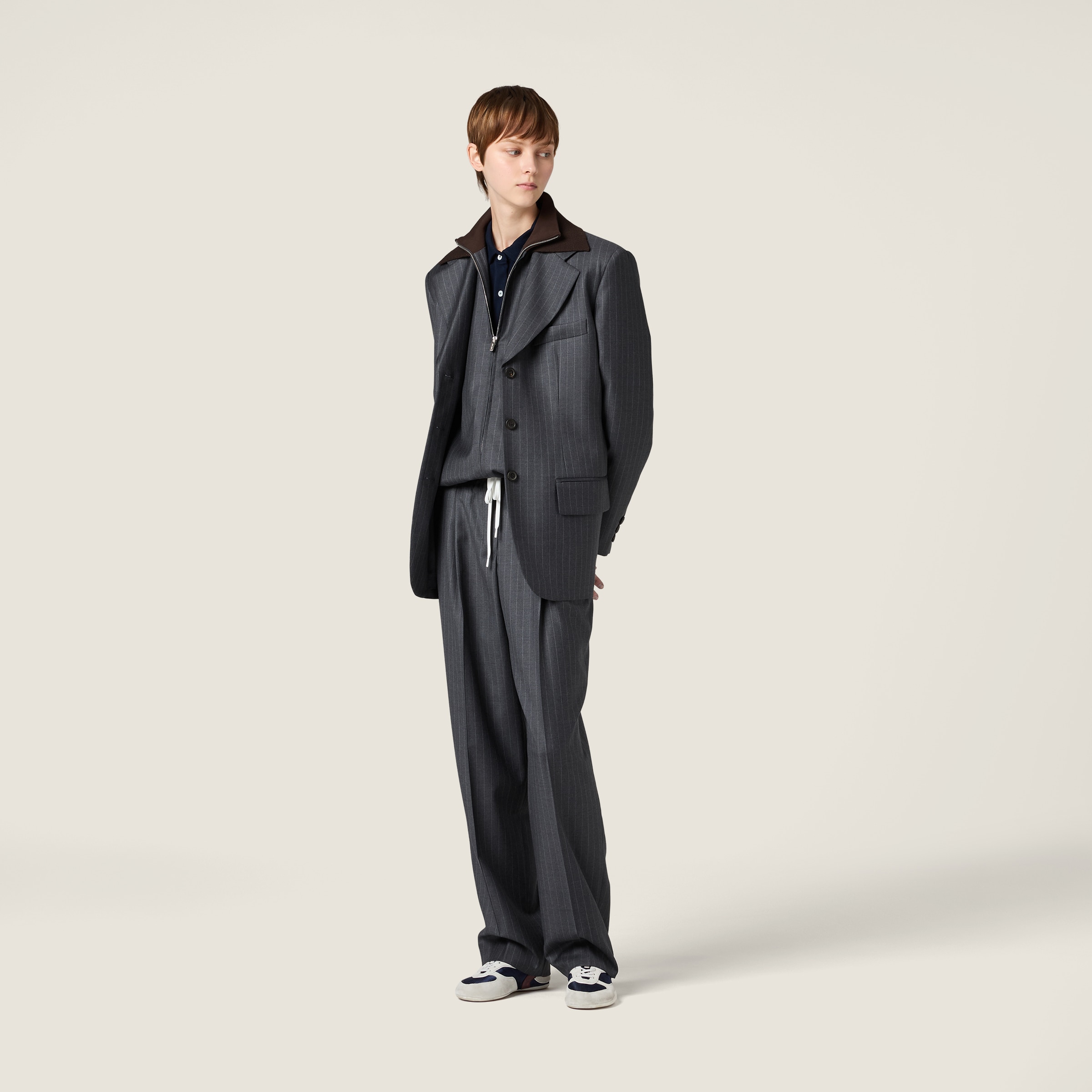 Miu Miu Pinstripe Single-breasted Blazer Jacket In Gray