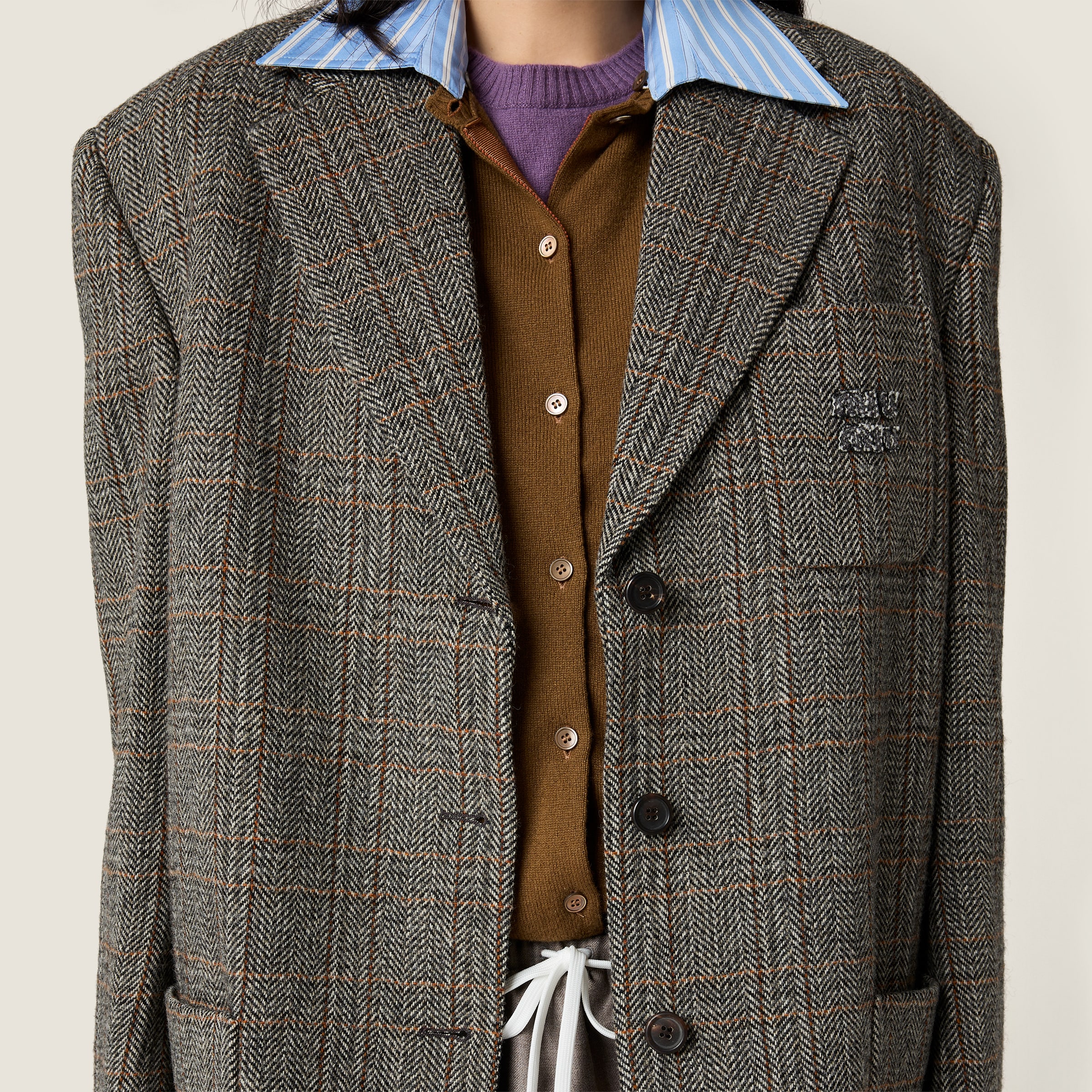 Miu Miu Single-breasted Chevron Jacket In Gray