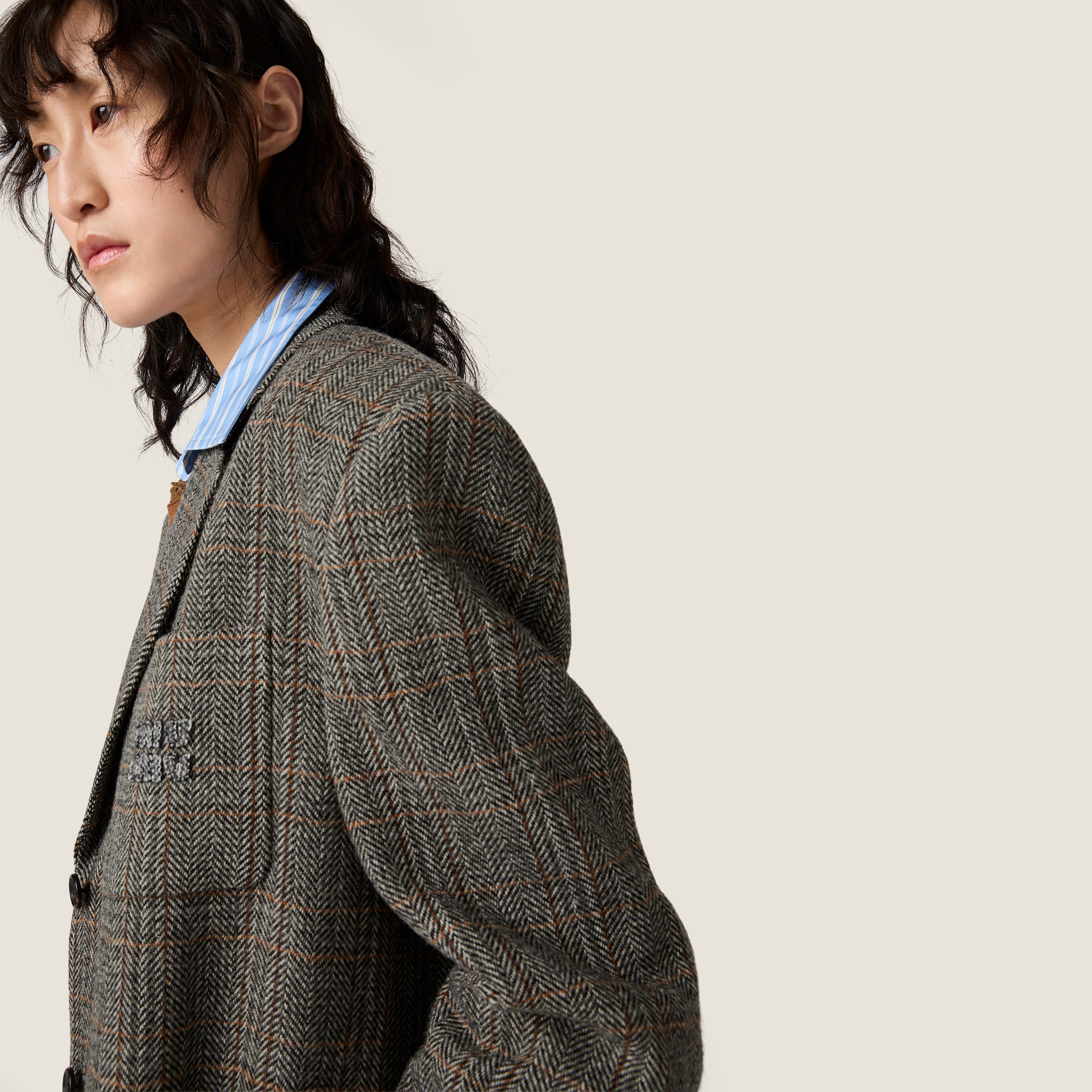 Slate Gray Single-breasted Chevron Jacket | Miu Miu
