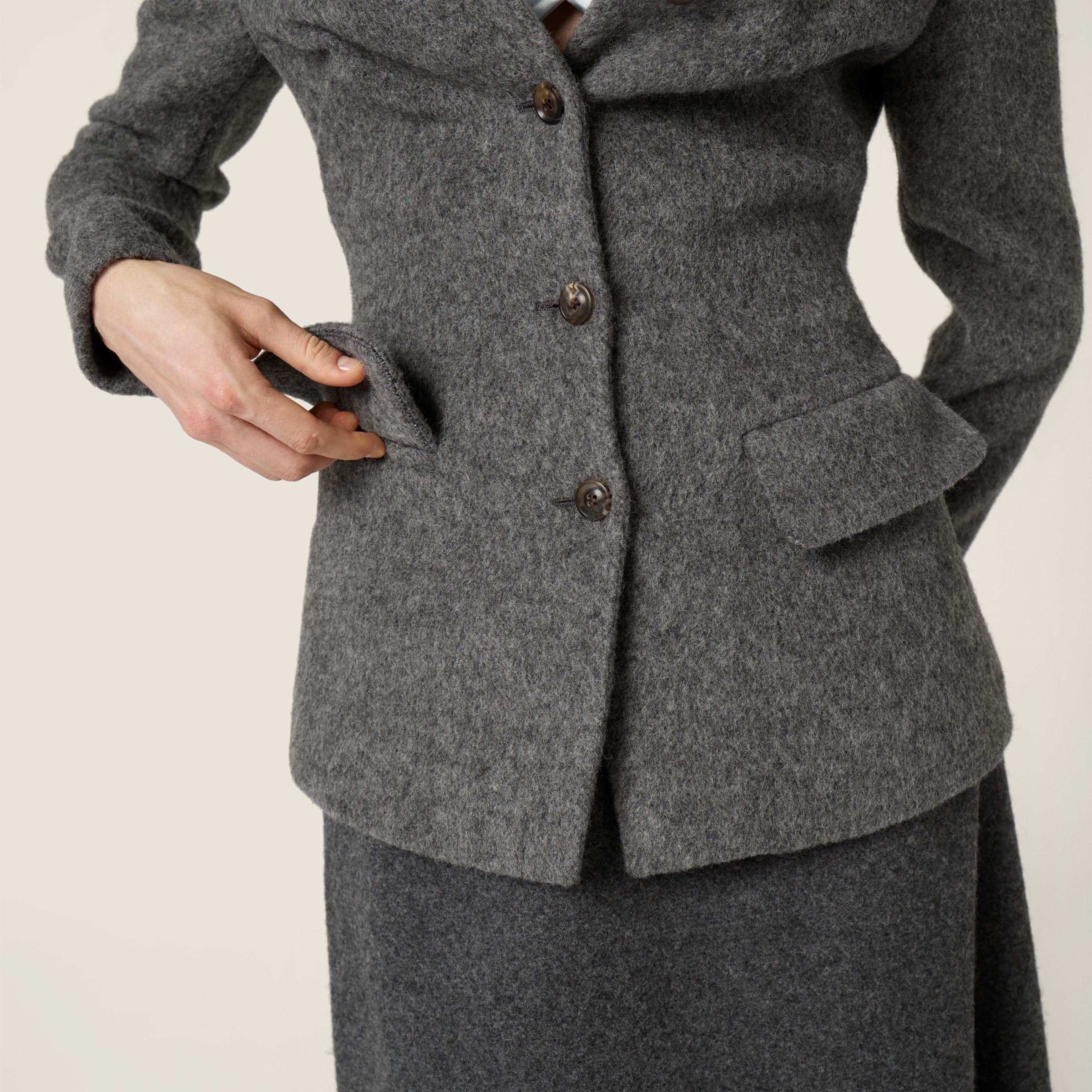 Slate Gray Light Shetland Wool Jacket | Miu Miu - United States