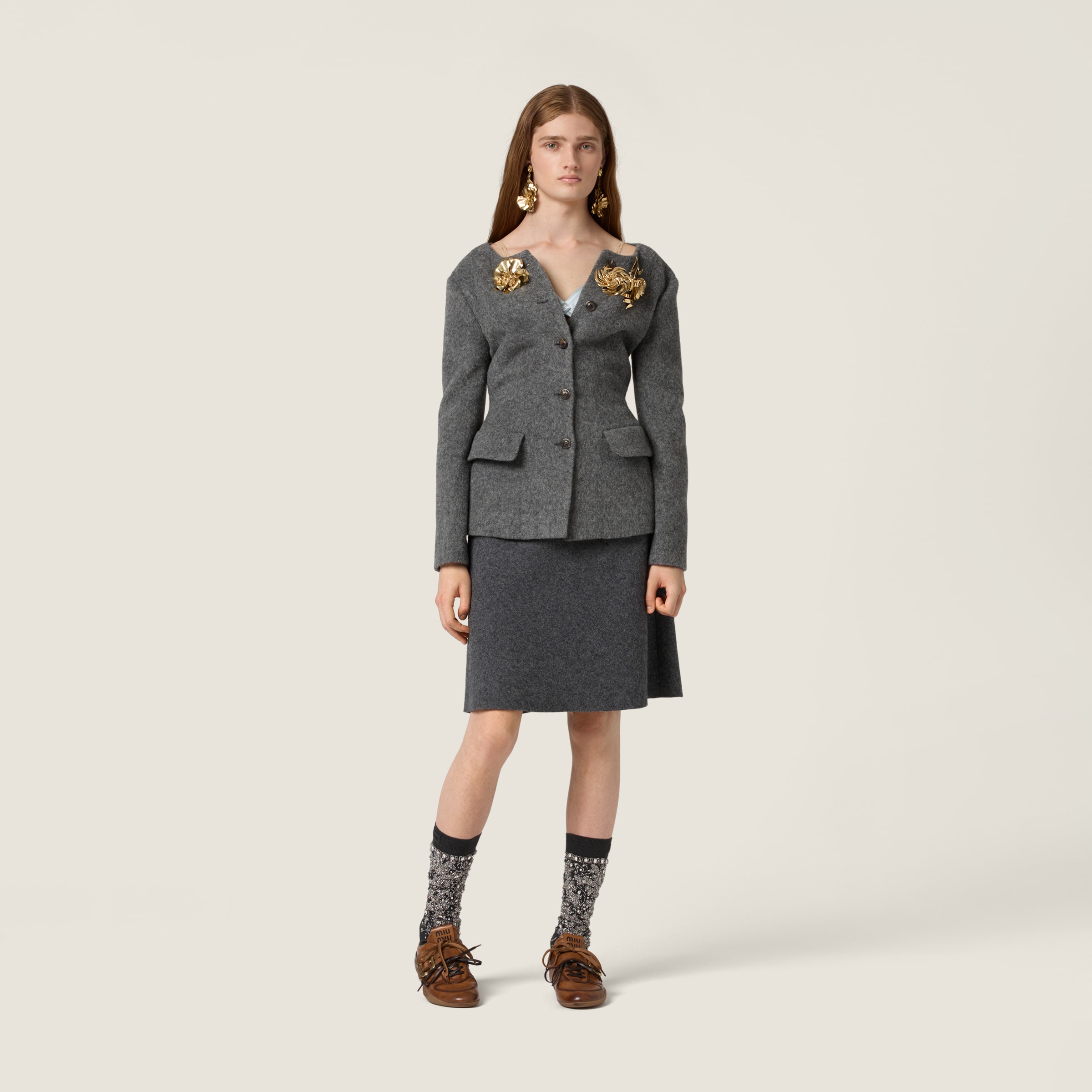 Miu Miu Light Shetland Wool Jacket In Gray