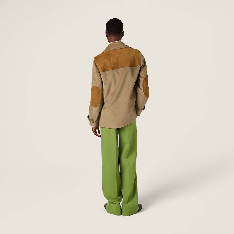 Single-breasted corduroy and leather jacket