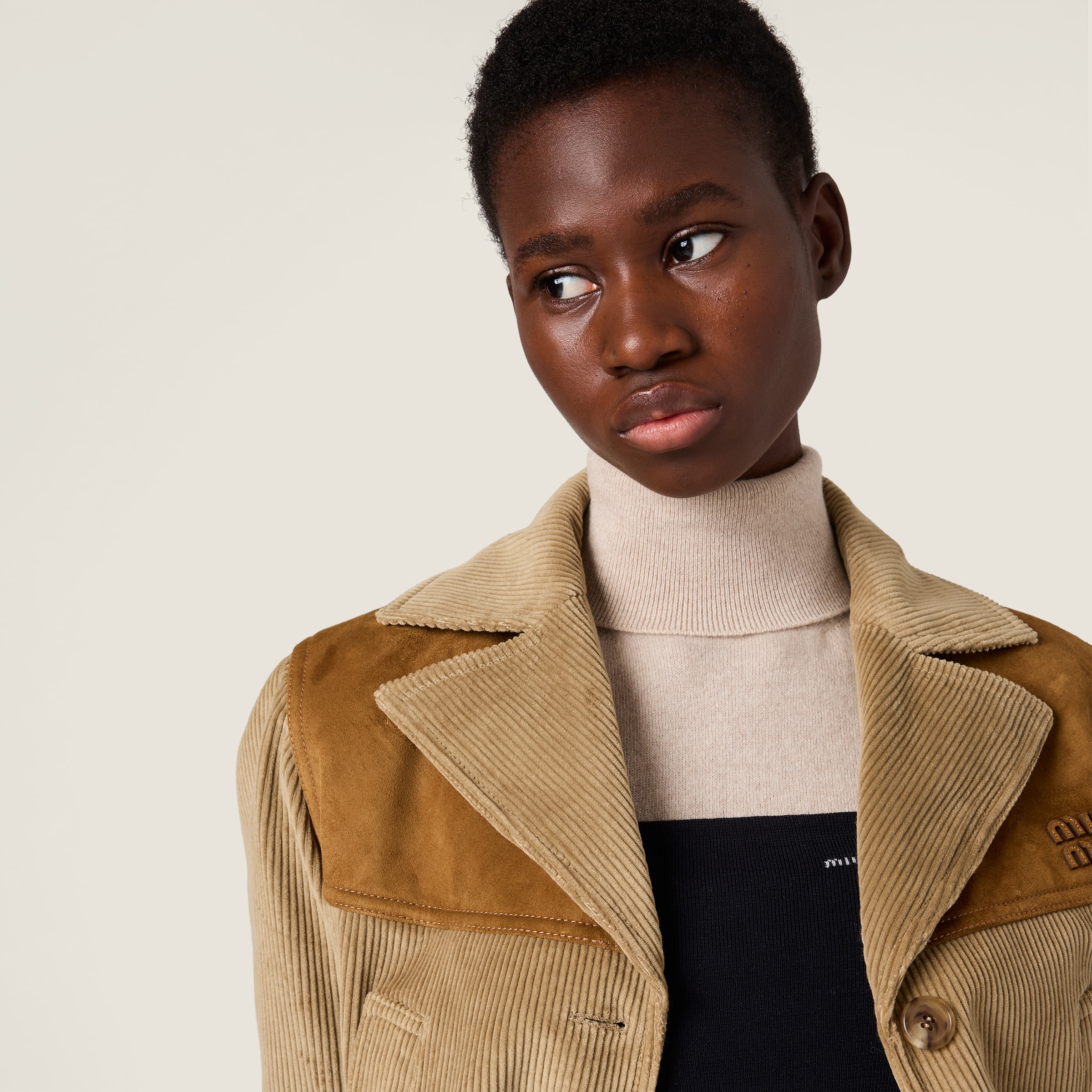 Cord Single-breasted Corduroy And Leather Jacket | Miu Miu