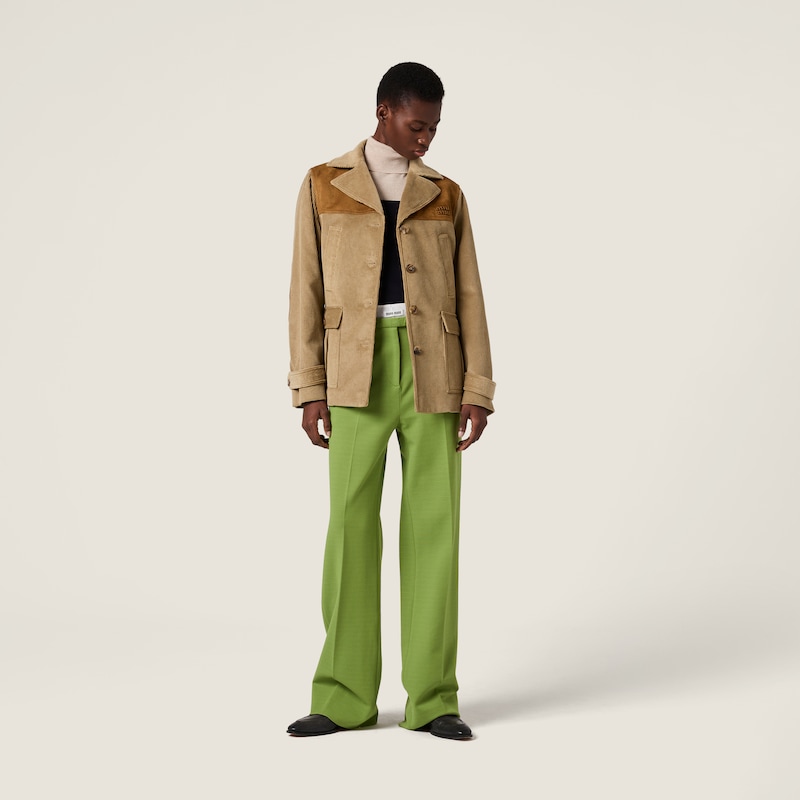 Single-breasted corduroy and leather jacket