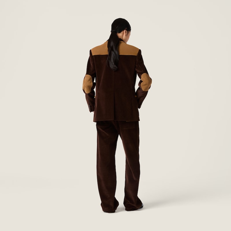 Single-breasted corduroy and leather jacket