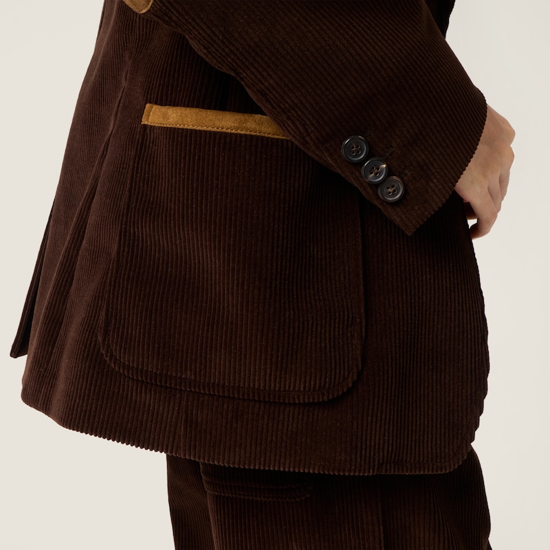 Single-breasted corduroy and leather jacket