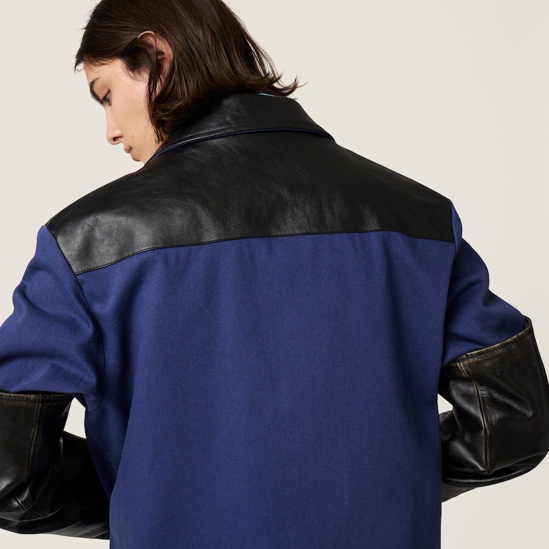 Single-breasted garment-dyed gabardine and leather jacket