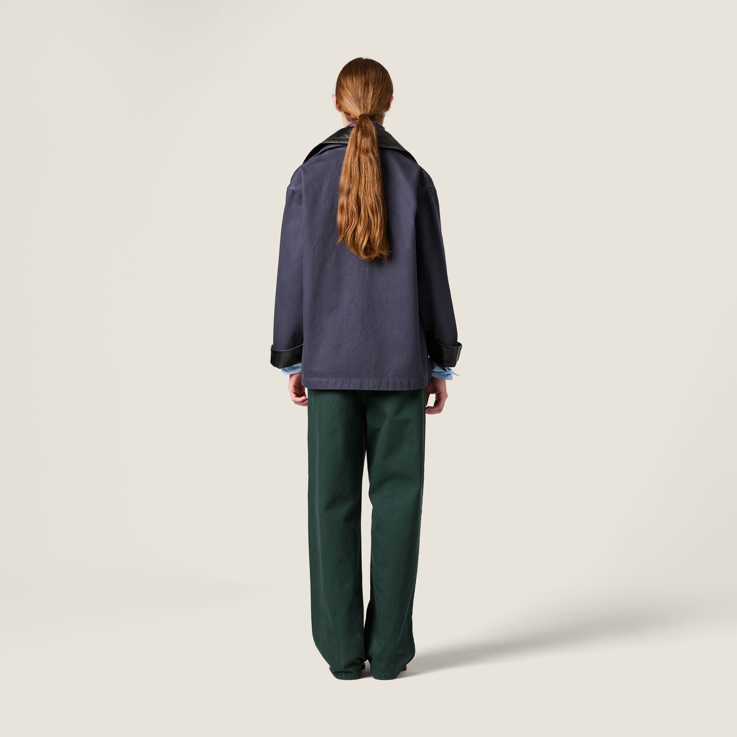 Single-breasted garment-dyed gabardine and leather jacket - thumbnail 3