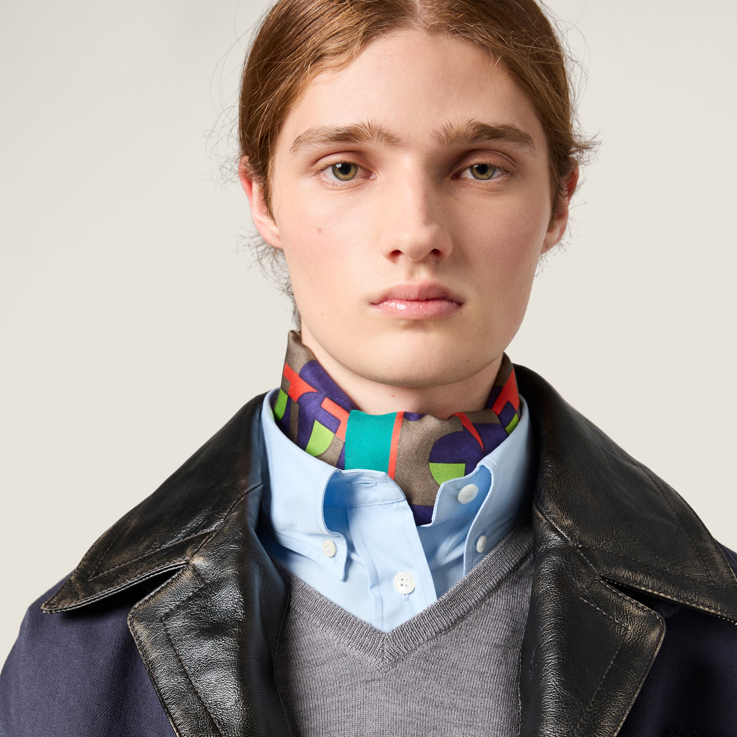 Single-breasted garment-dyed gabardine and leather jacket - thumbnail 5