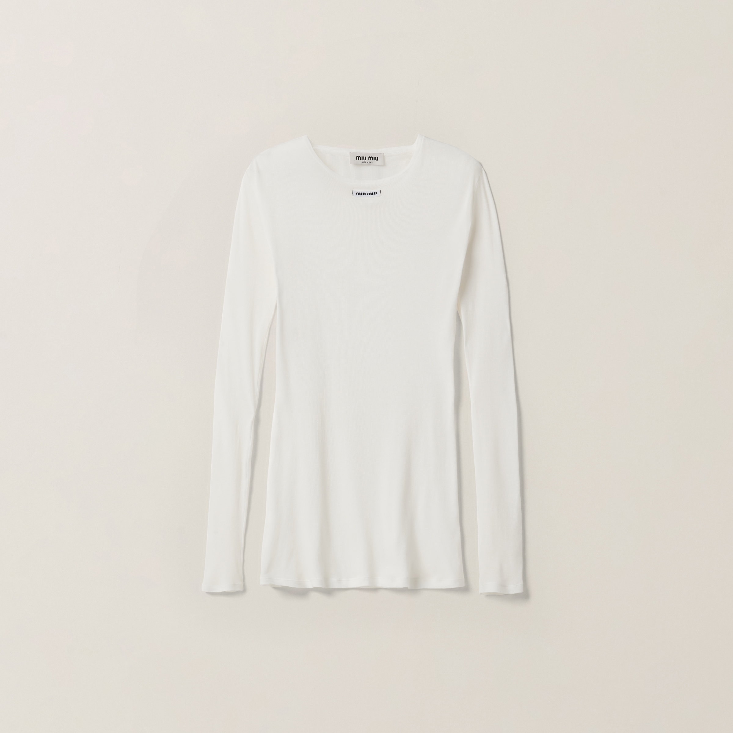 White Ribbed Knit Jersey Dress | Miu Miu