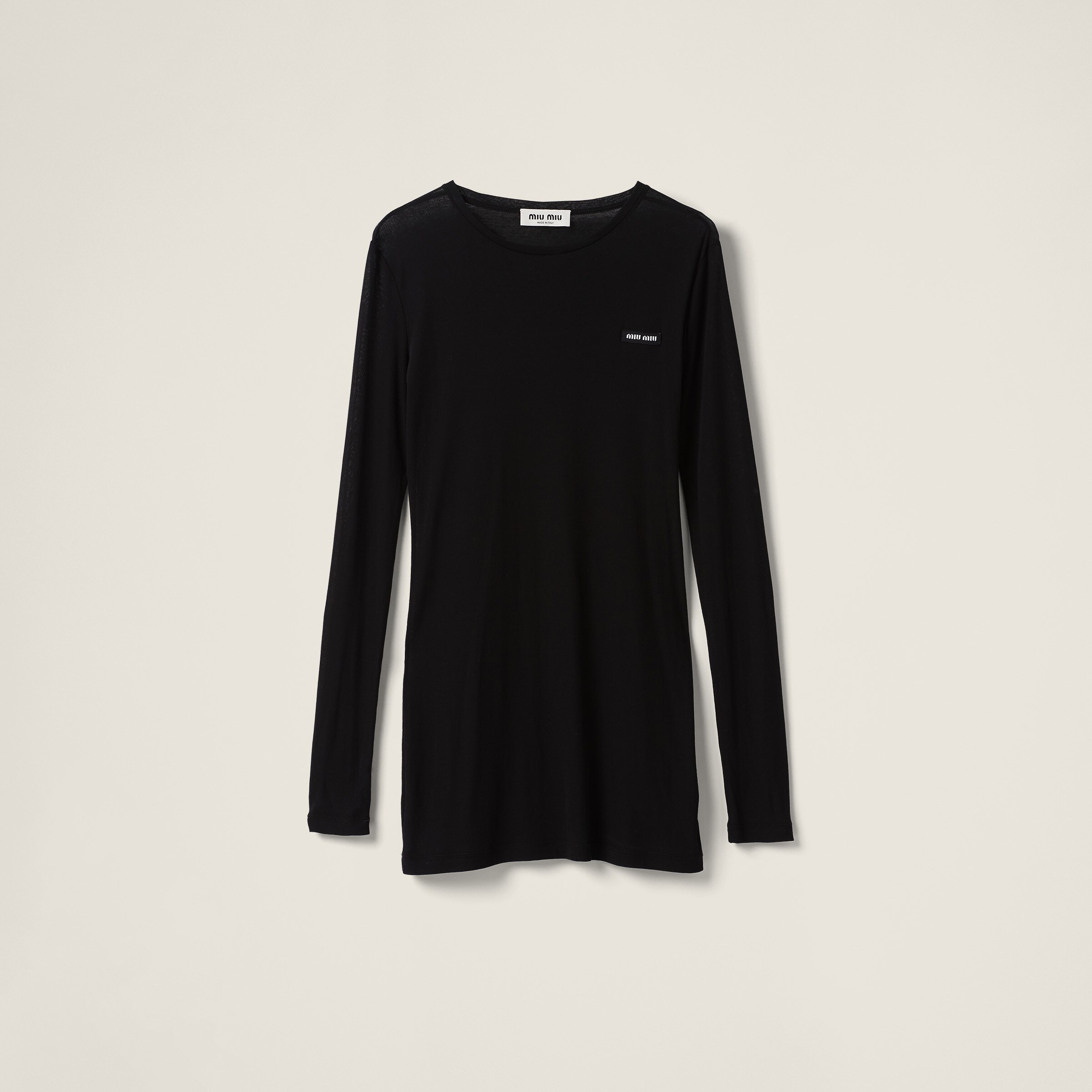 Miu Miu Long Sleeve Jersey Mini Dress In Black