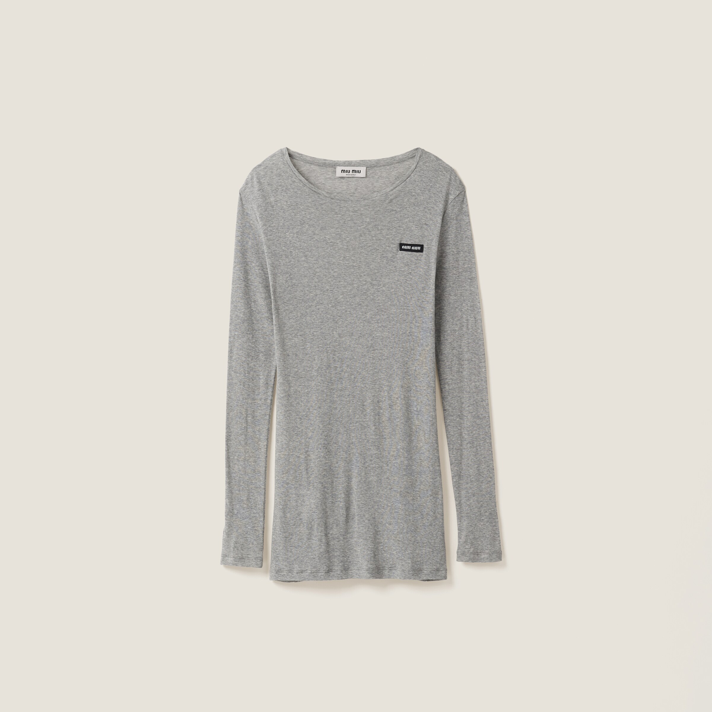 Miu Miu Ribbed Knit Jersey Dress In Grey