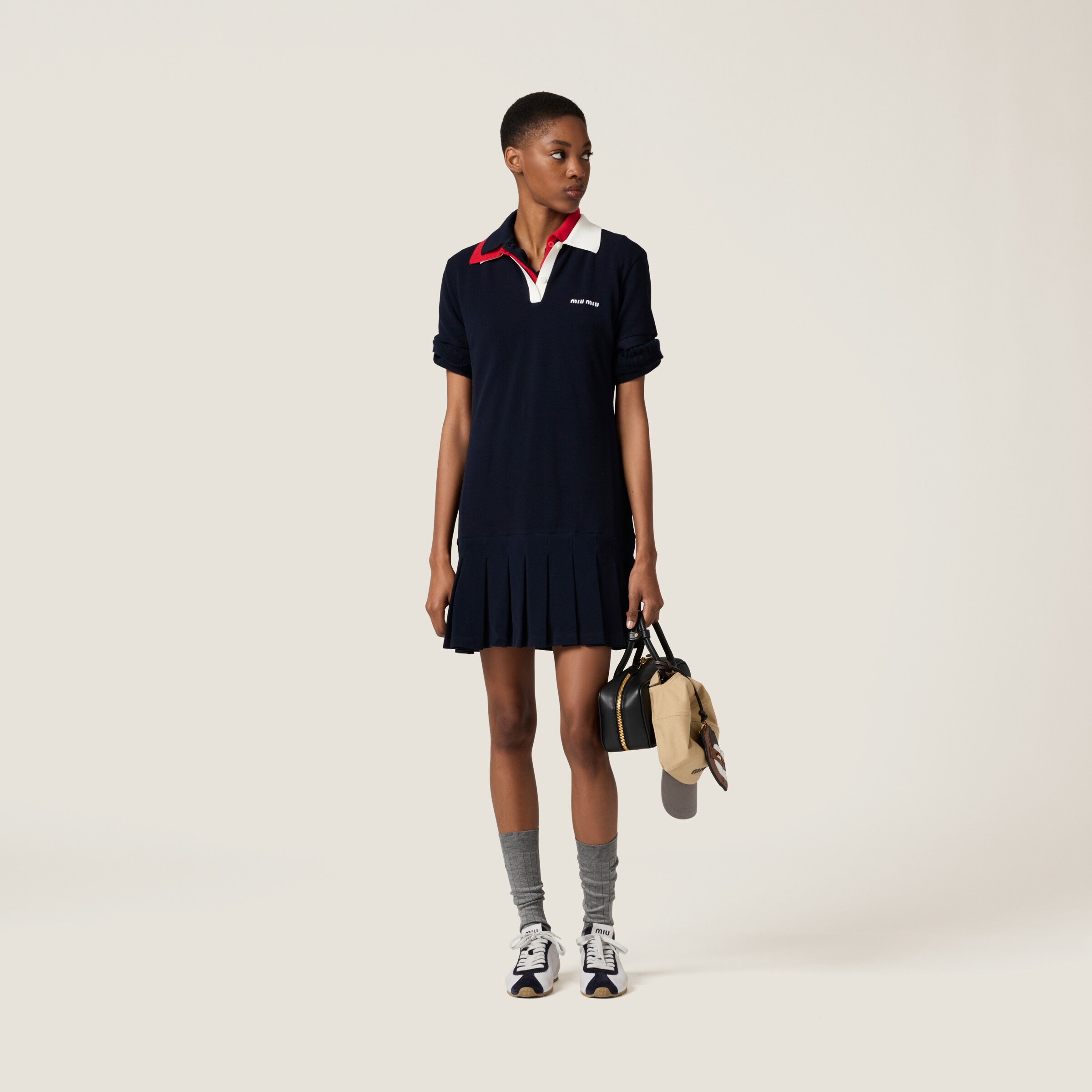 MiuMiu コットンブレンド ミニ ドレス シンプル エレガント DAZZY ドレス シンプル オールレース シースルー タイト ミニ