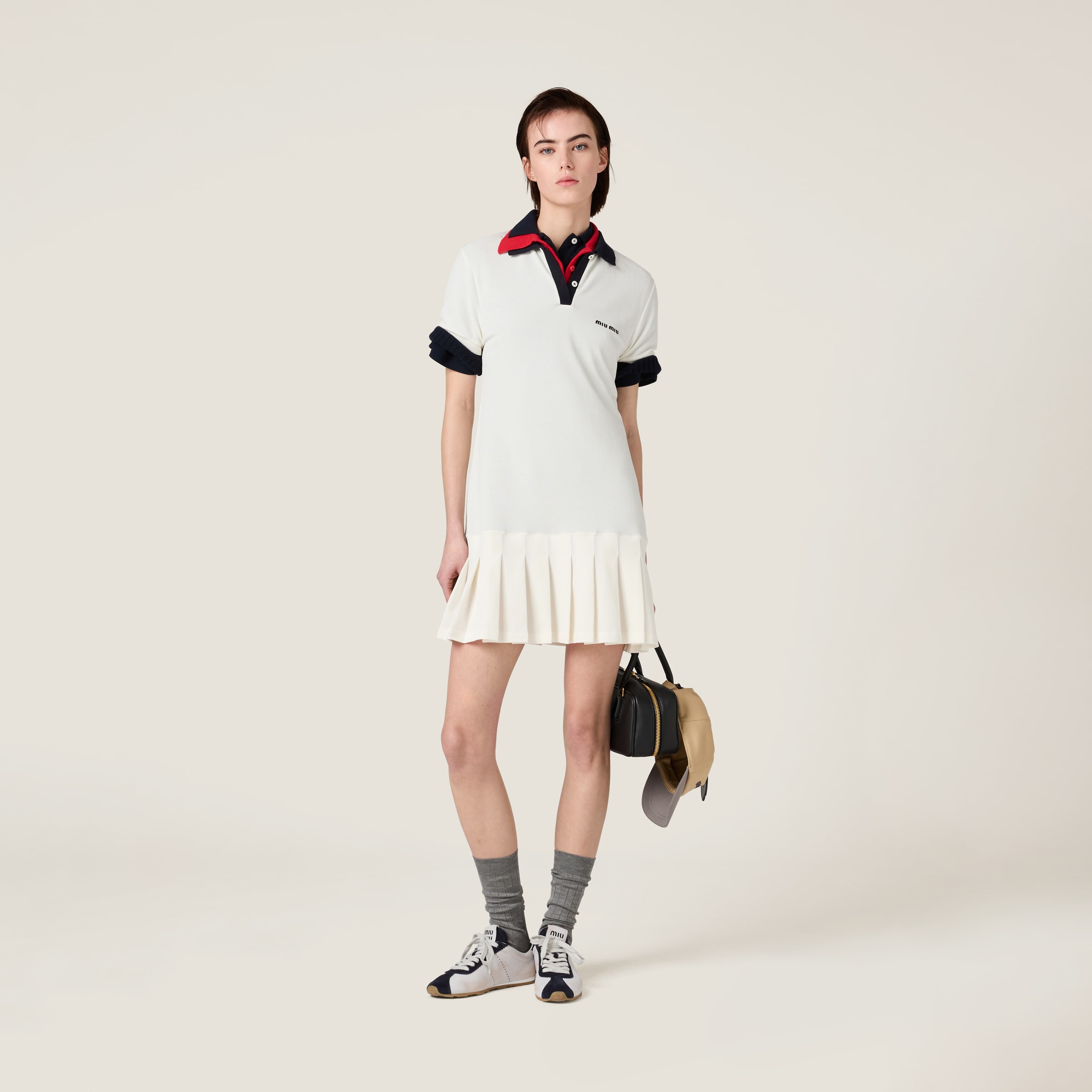 関税込☆*MiuMiu*プリーツ コットンピケ ミニワンピース White Pleated Cotton Piqué Mini-dress | Miu Miu