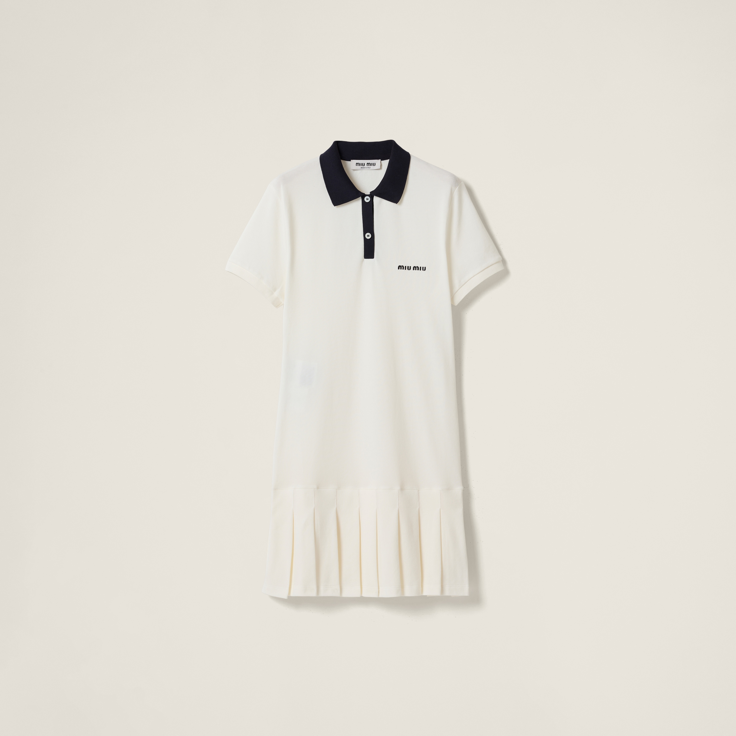 White Pleated Cotton Piqué Mini-dress | Miu Miu