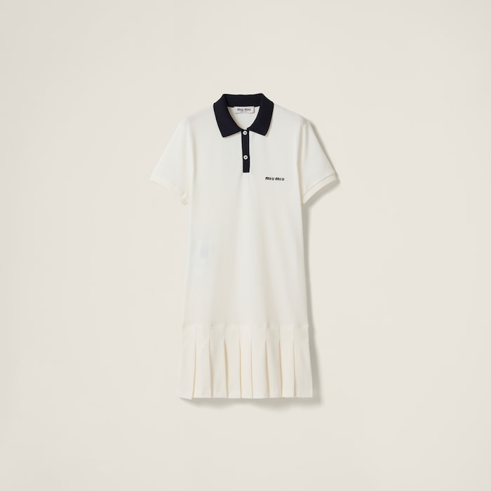 関税込☆*MiuMiu*プリーツ コットンピケ ミニワンピース White Pleated Cotton Piqué Mini-dress | Miu Miu