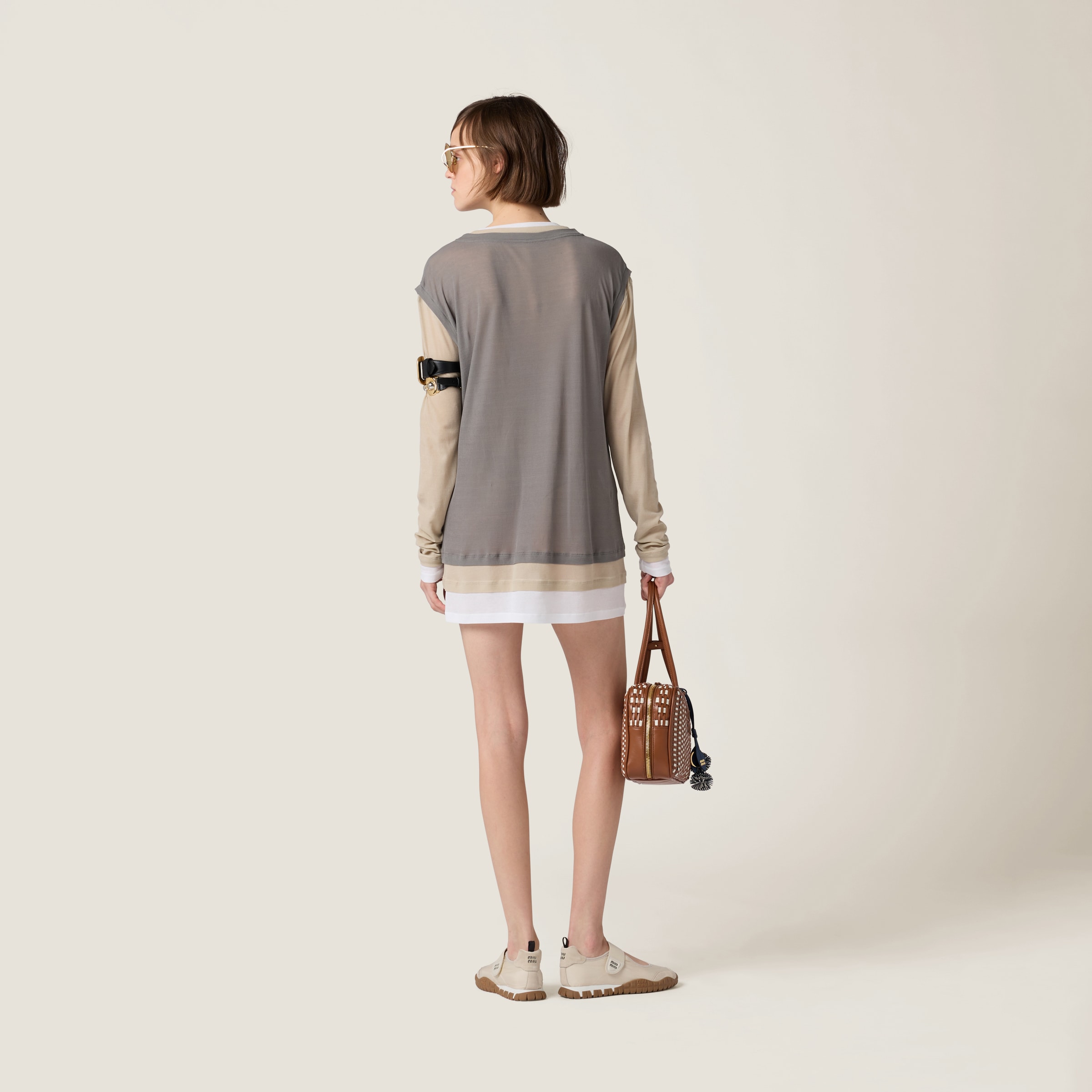 パミスグレージュ／リード リブ編み ジャージー ドレス | Miu Miu