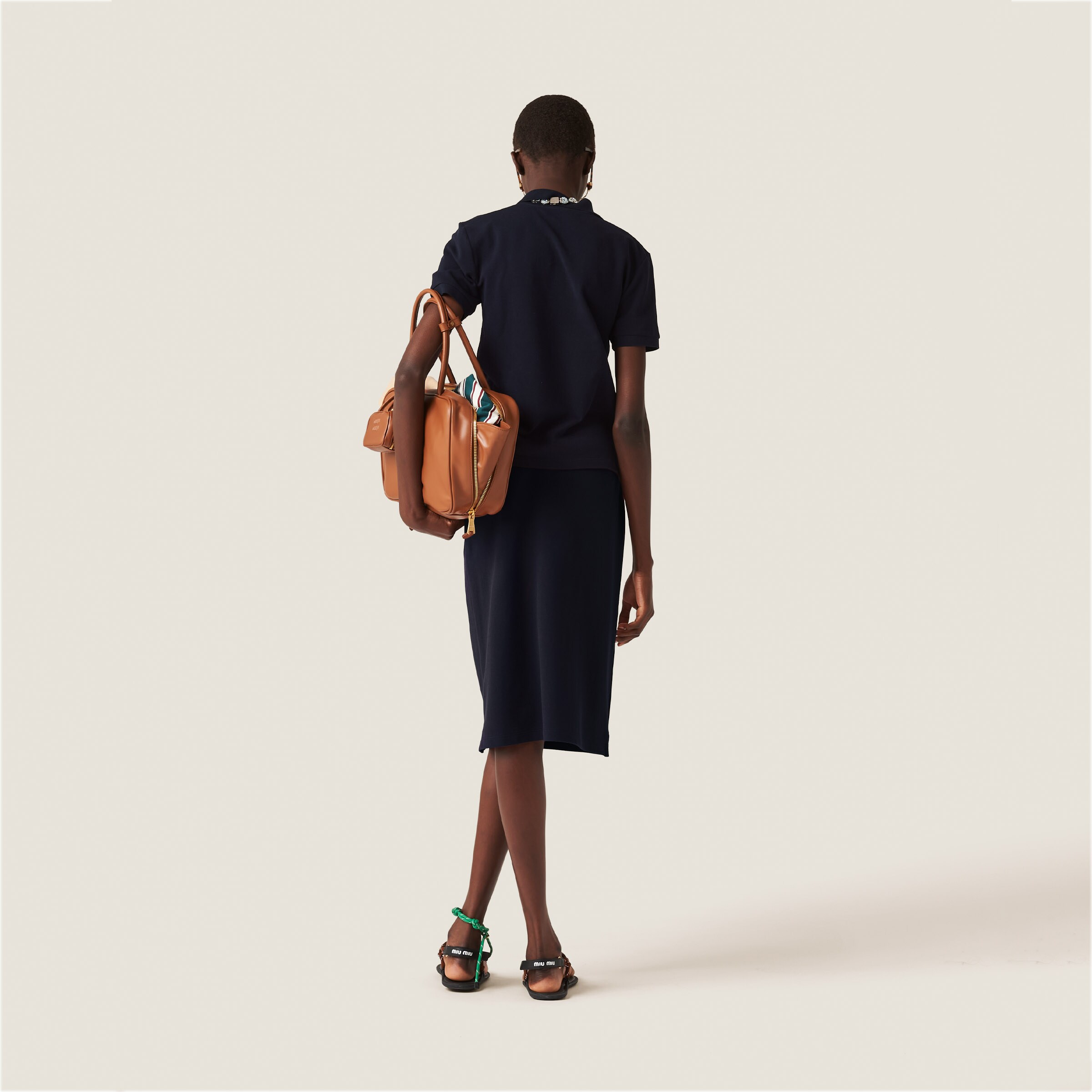 Miu Miu Cotton Piqué Skirt In Navy
