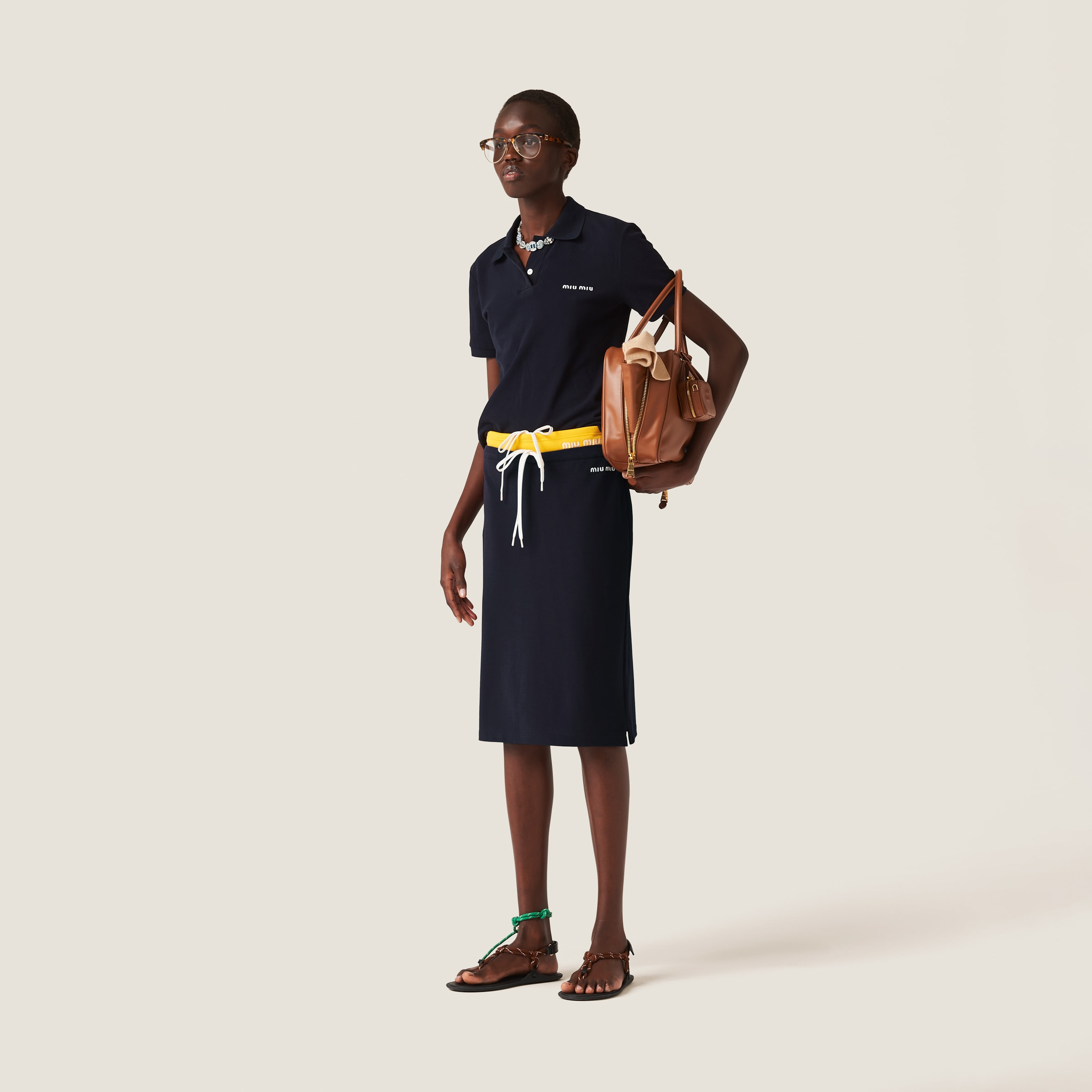 Navy Cotton Piqué Skirt | Miu Miu