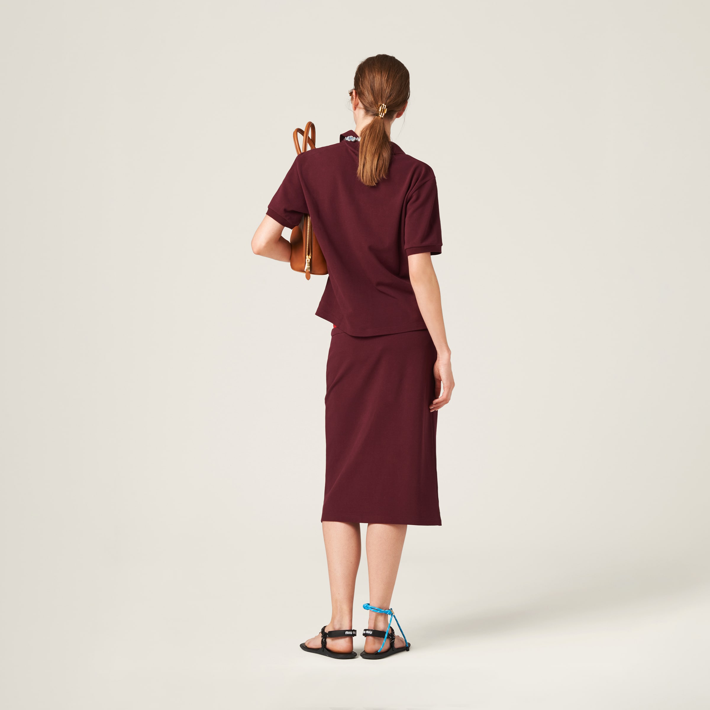 Miu Miu Cotton Piqué Skirt In Amaranth Red/maize Yellow
