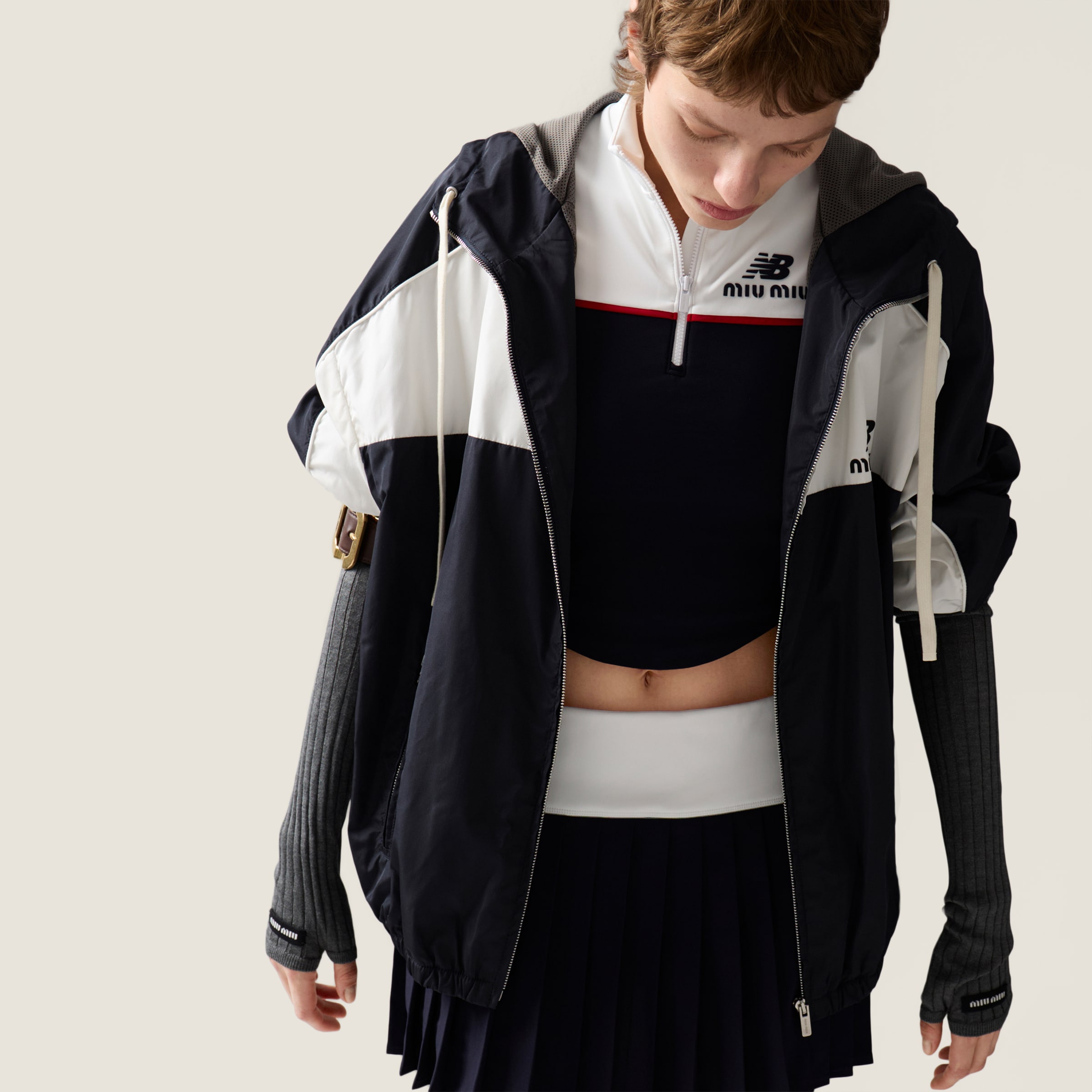 miumiu ミュウミュウ ブラックストレッチジャージースカート ストレッチ テクニカルジャージー プリーツ ミニスカート