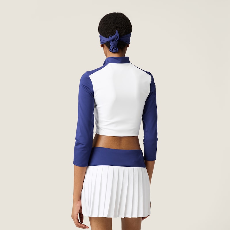 弹力科技平纹针织褶皱迷你半身裙