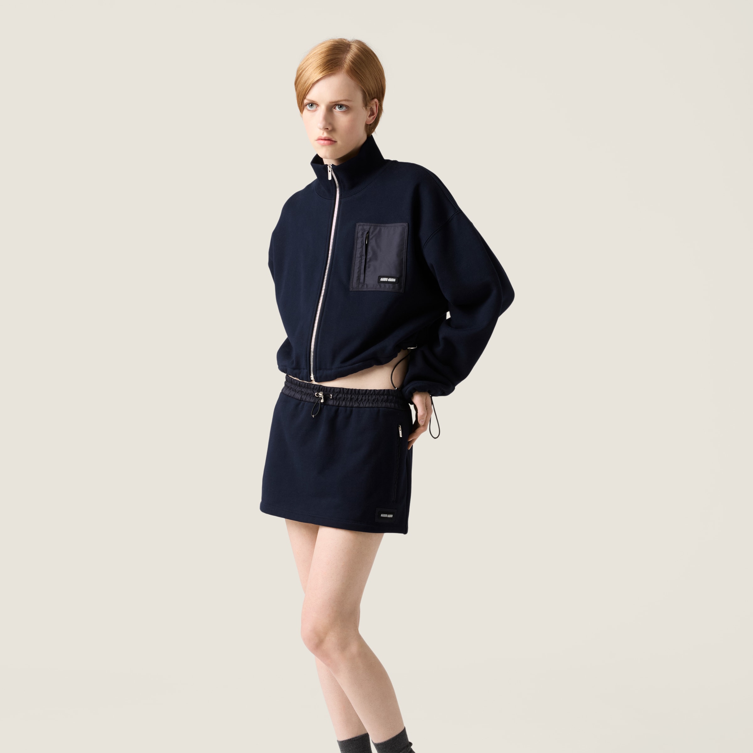 Miu Miu Cotton Fleece Miniskirt In Blue