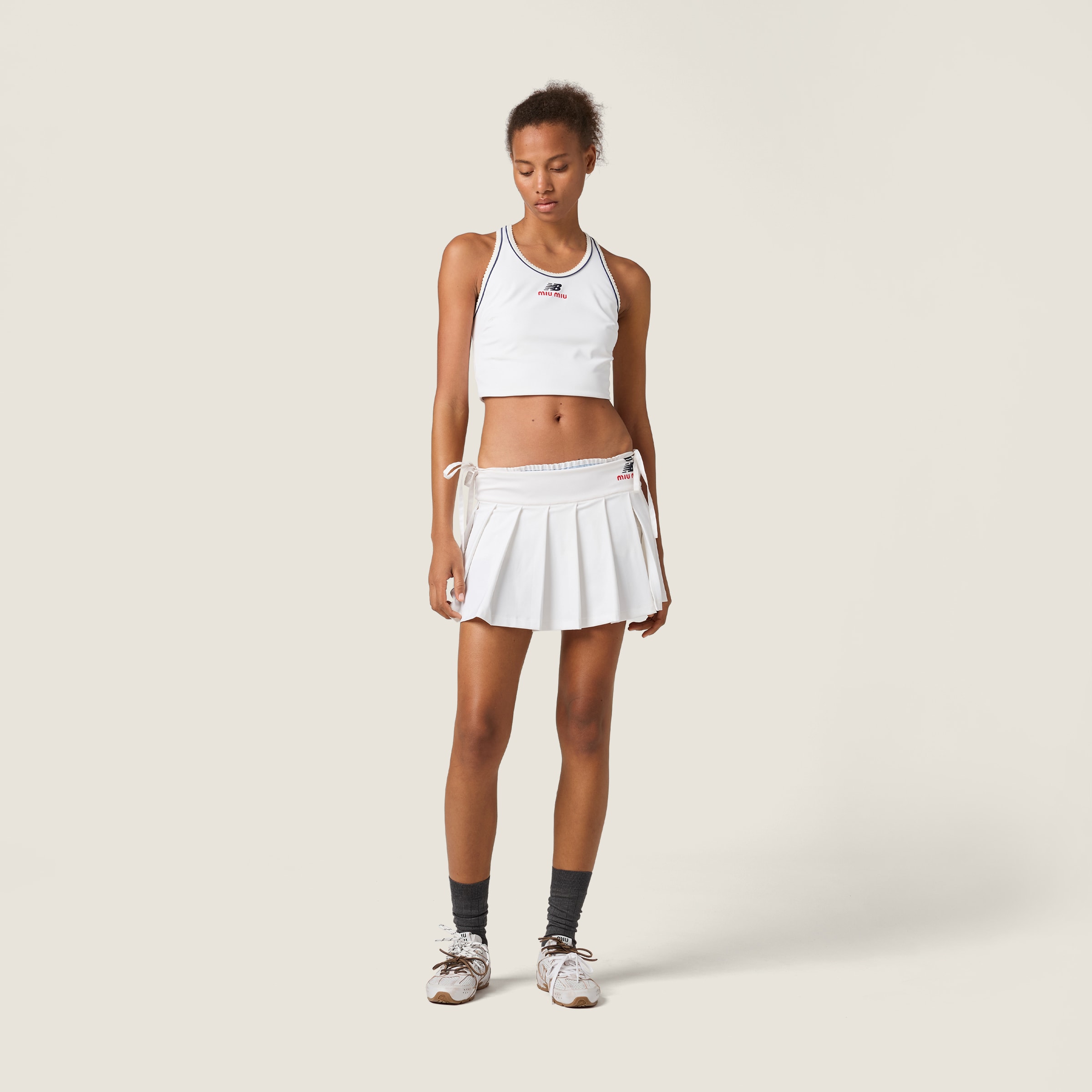 Pleated stretch jersey skirt