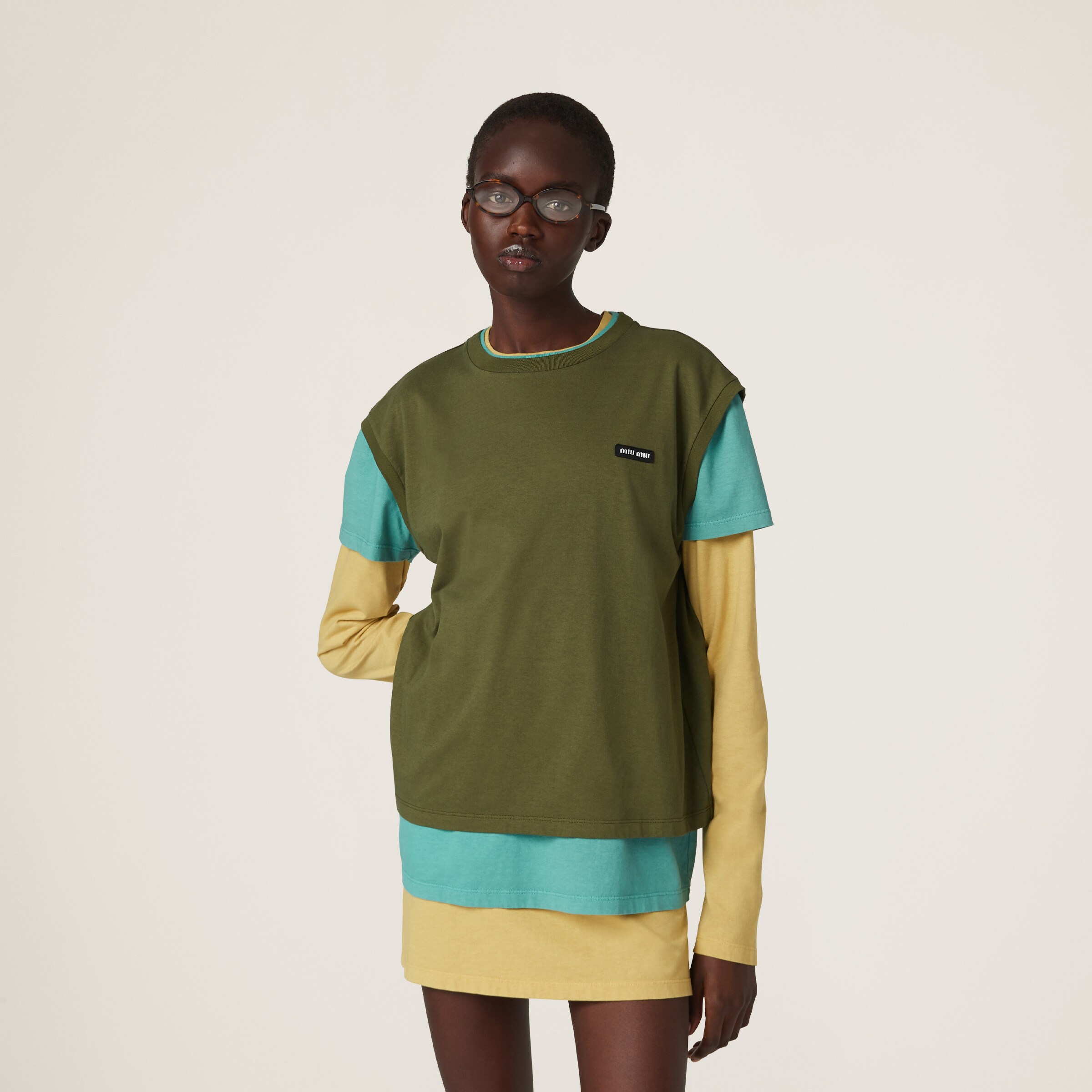 Citron Green/jade/military Set Of 3 Jersey T-shirts | Miu Miu Citron Green/jade/military Set Of 3 Jersey T-shirts | Miu Miu