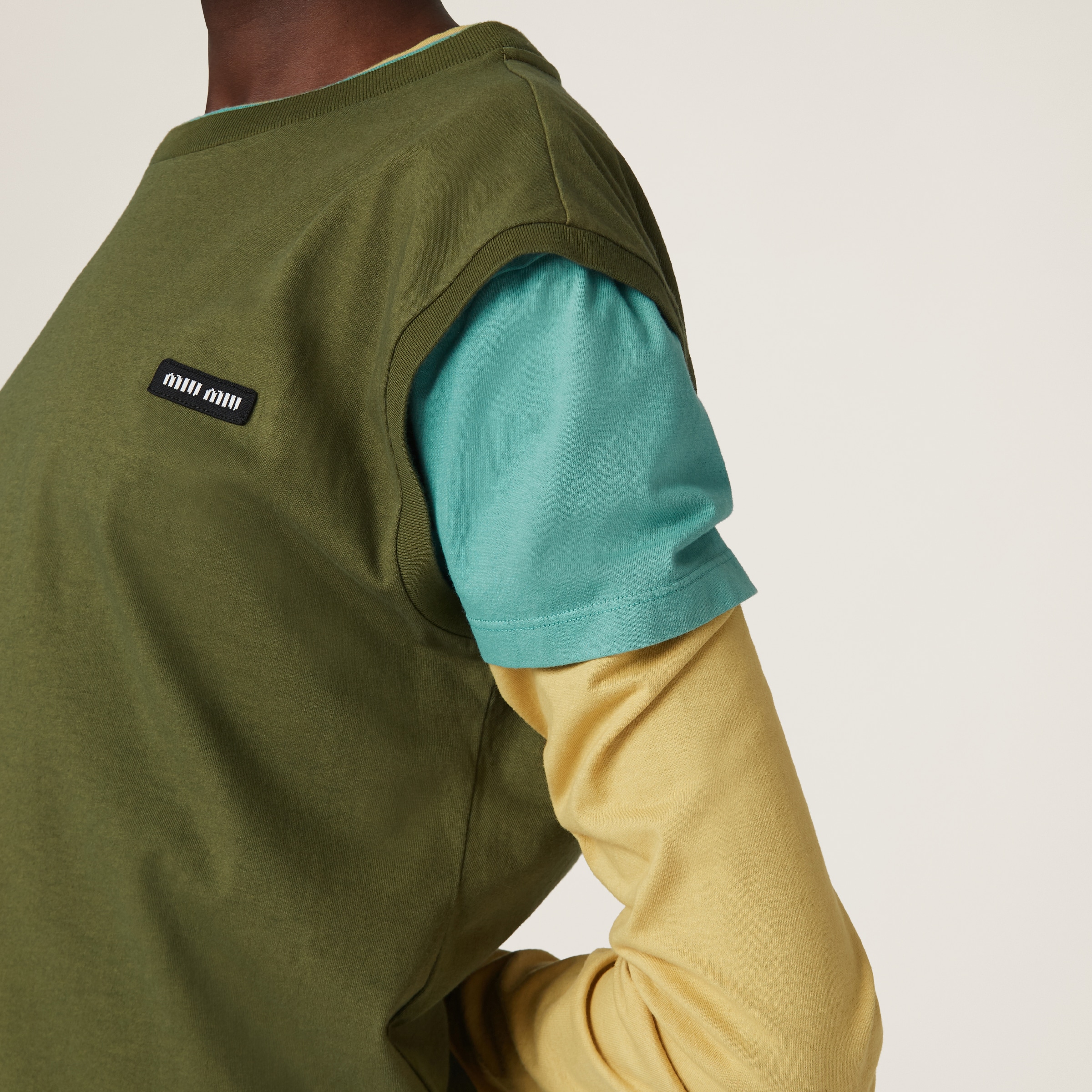 Citron Green/jade/military Set Of 3 Jersey T-shirts | Miu Miu