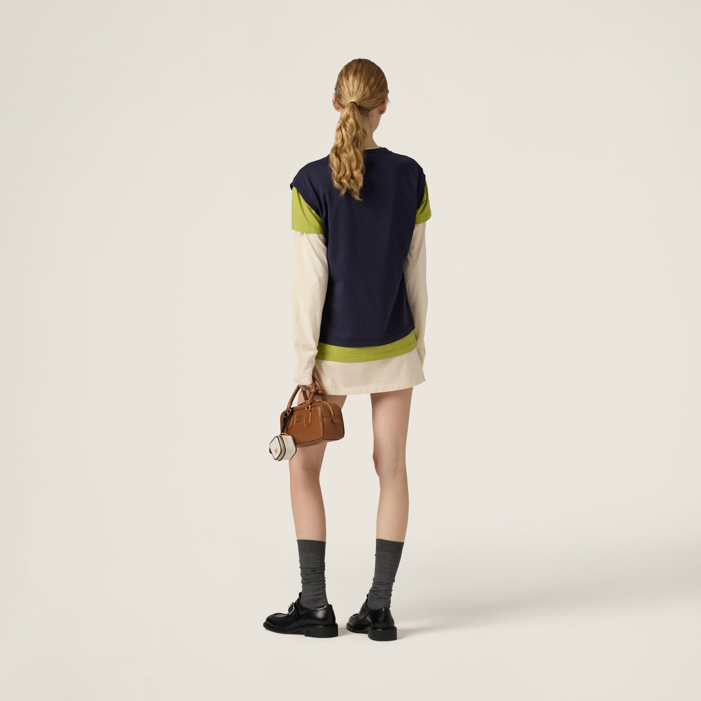 Miu Miu Set Of 3 Jersey T-shirts In Blue/lime Green/ivory