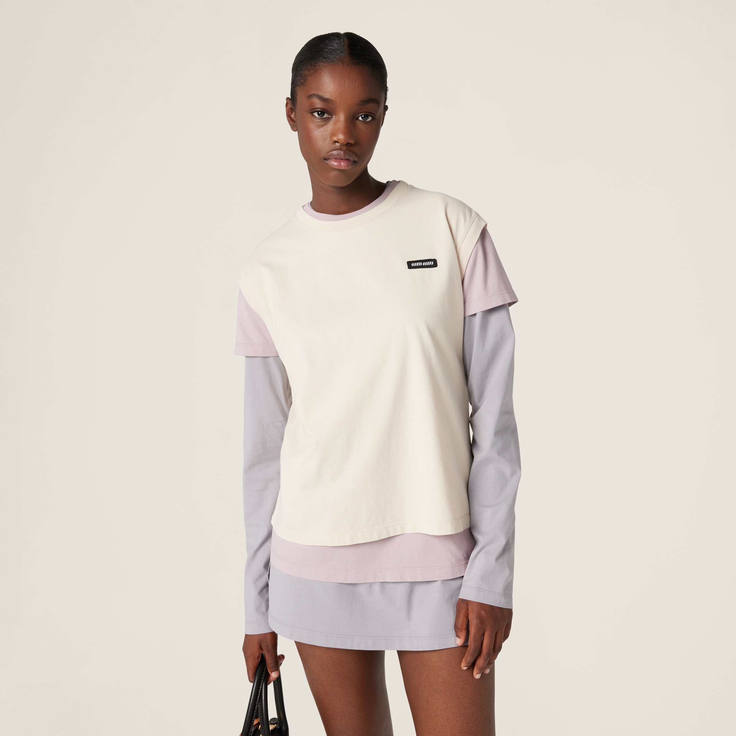 Opal/granite/sand Set Of 3 Jersey T-shirts | Miu Miu