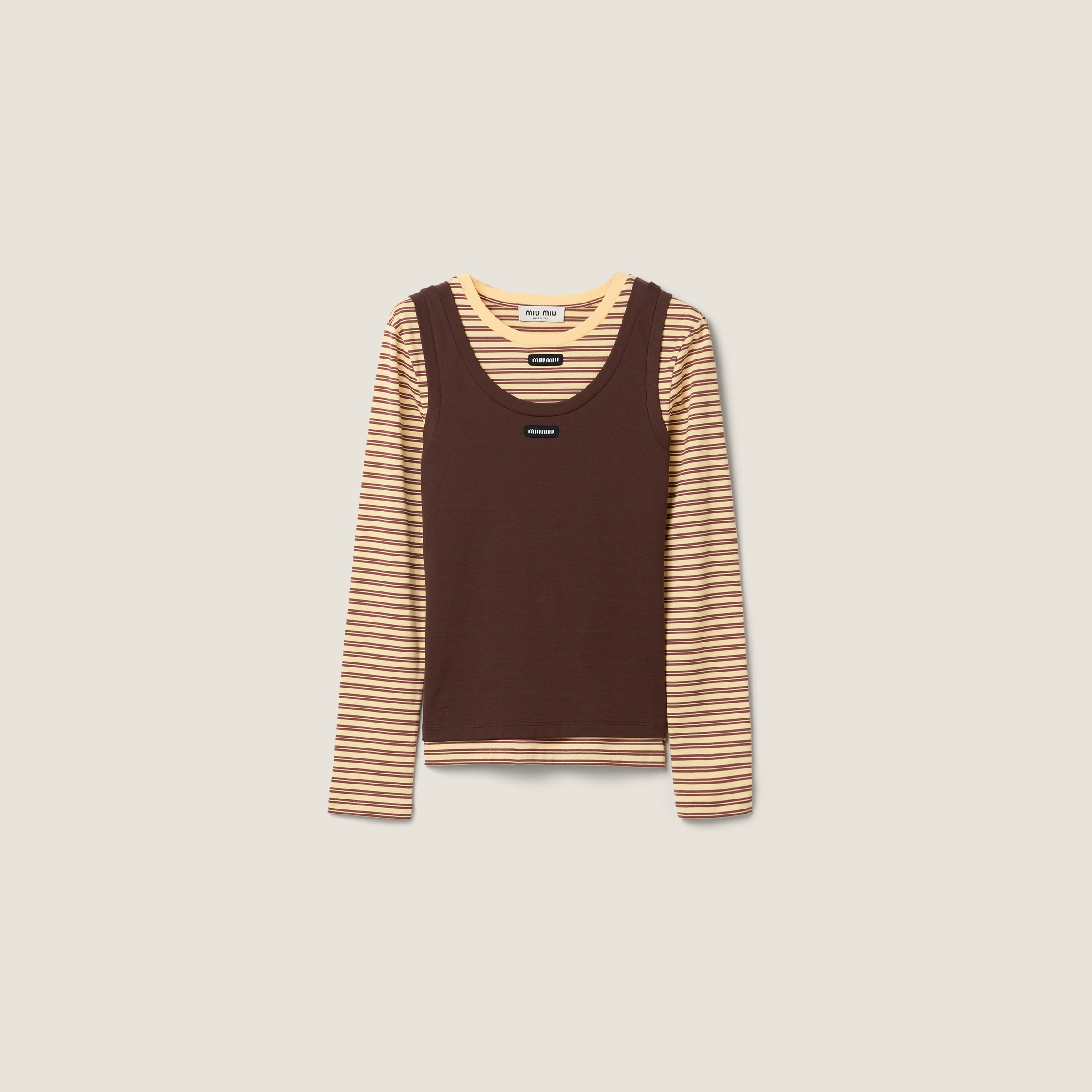 Cream/cocoa Brown Jersey Tank Top And T-shirt | Miu Miu - United