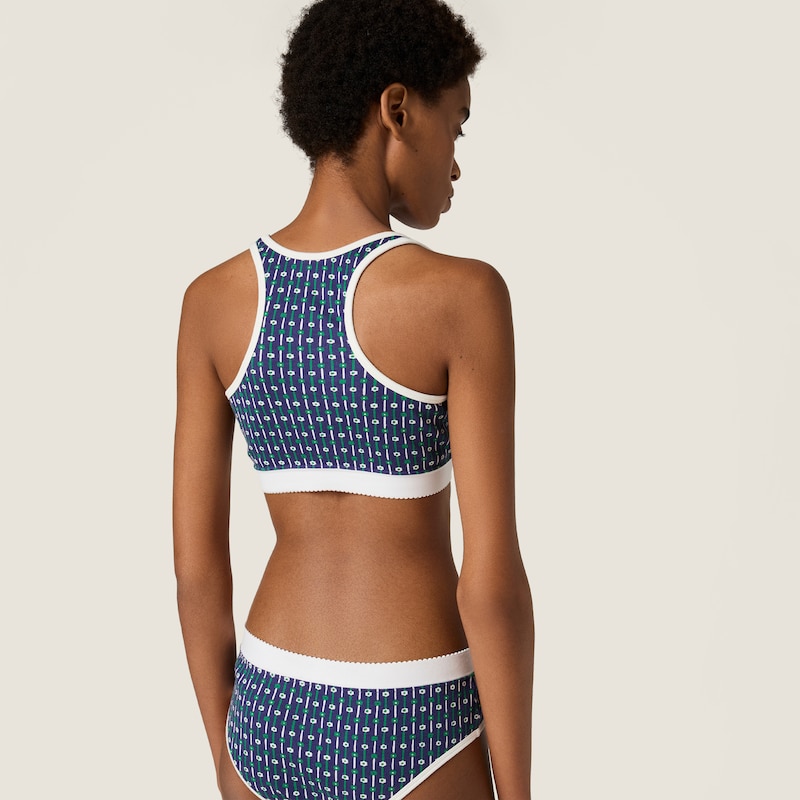 Printed ribbed knit bra and panties