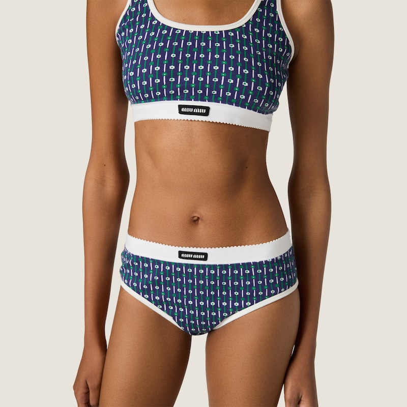 Printed ribbed knit bra and panties