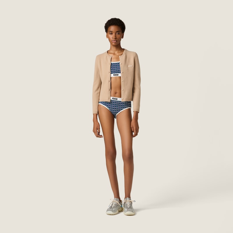 Printed ribbed knit bra and panties