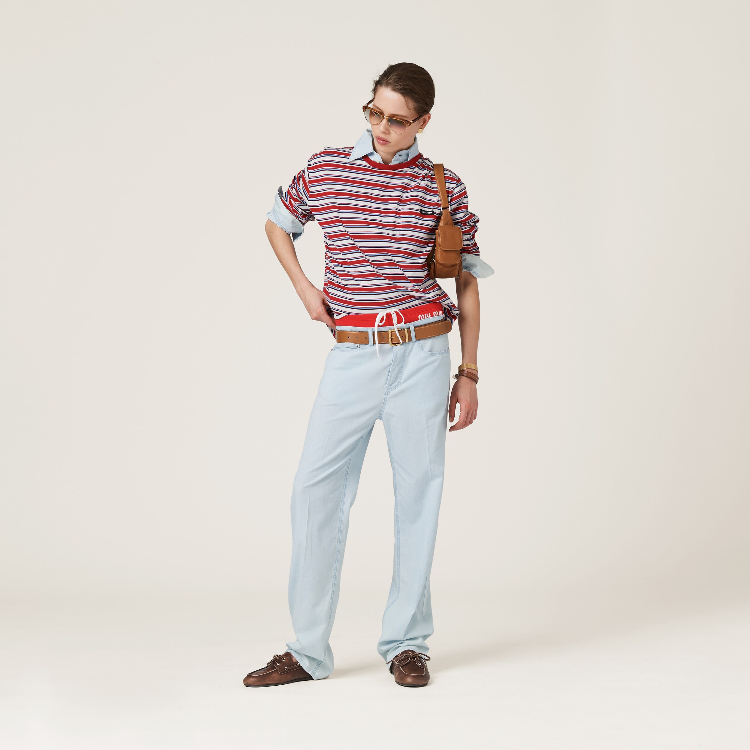 Amaranth/white/perwinkle Long-sleeved Cotton Jersey T-shirt
