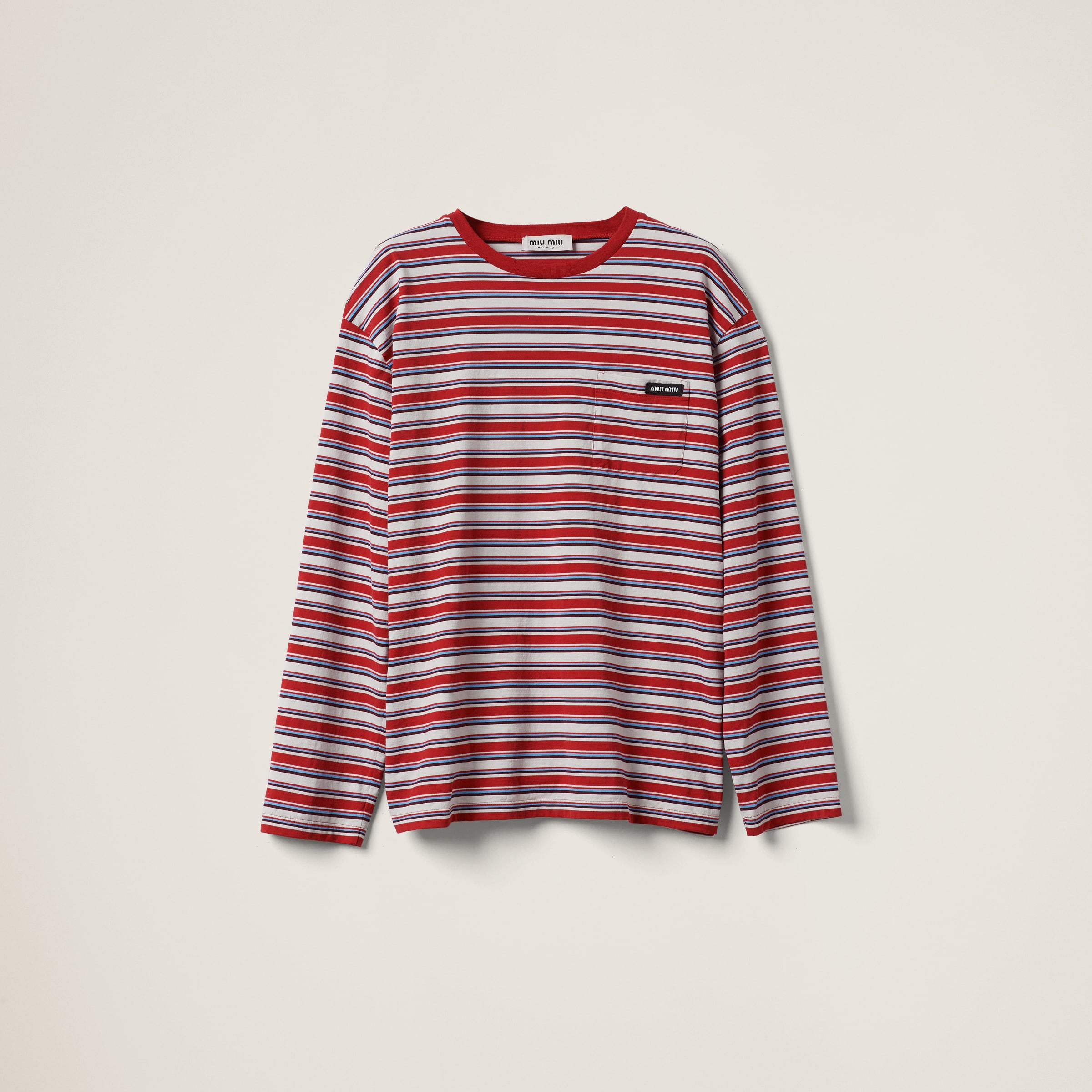 Amaranth/white/perwinkle Long-sleeved Cotton Jersey T-shirt